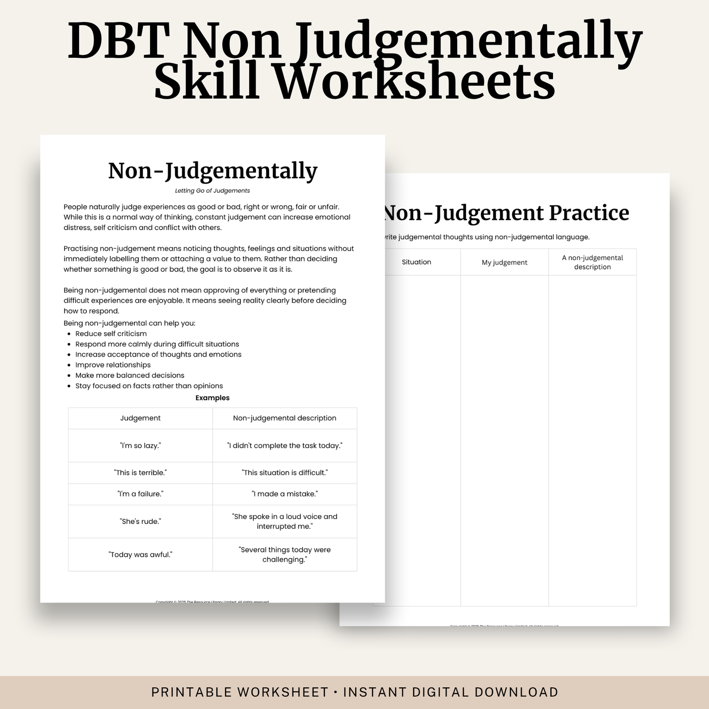 Non Judgementally DBT Skill Worksheet