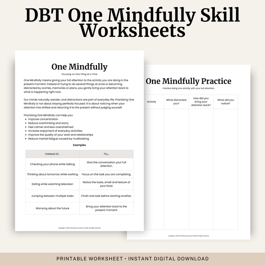 One Mindfully DBT Skill Worksheet