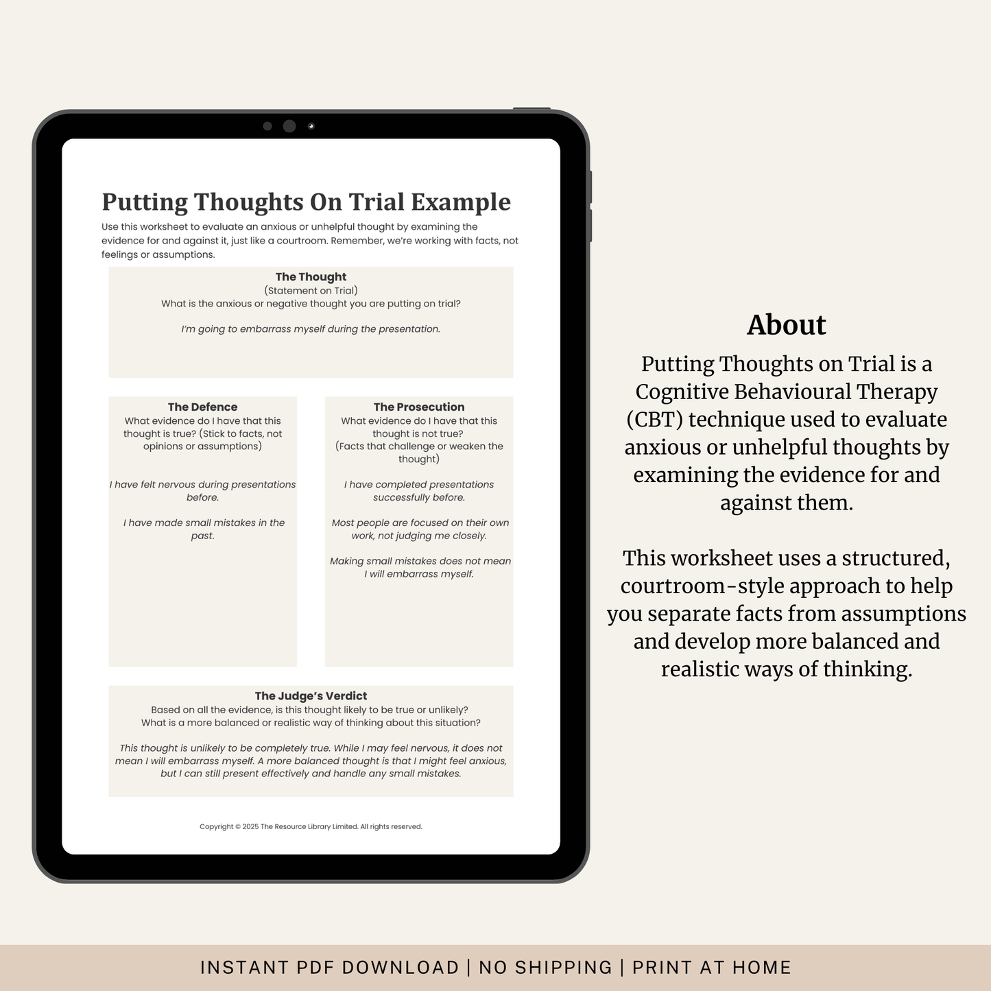 Putting Thoughts on Trial Worksheet