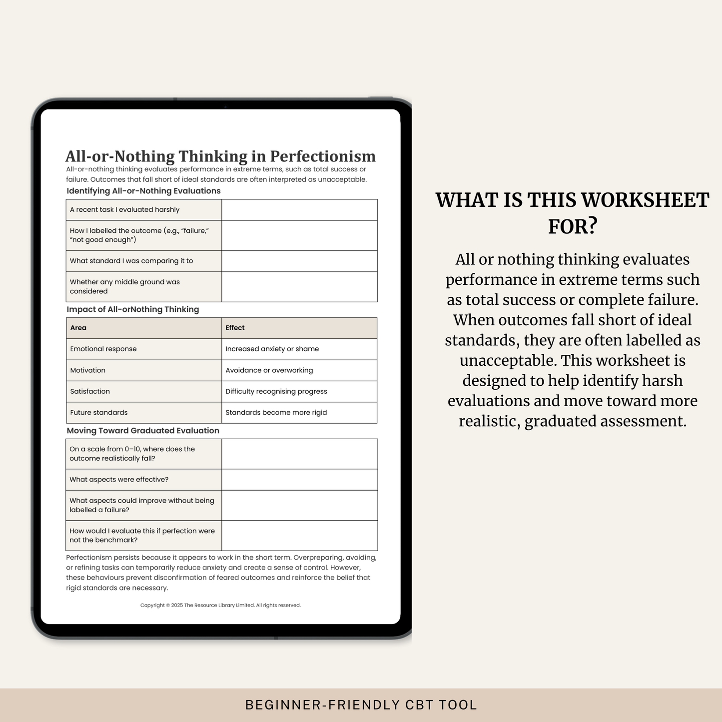 All-or-Nothing Thinking Perfectionism Worksheet