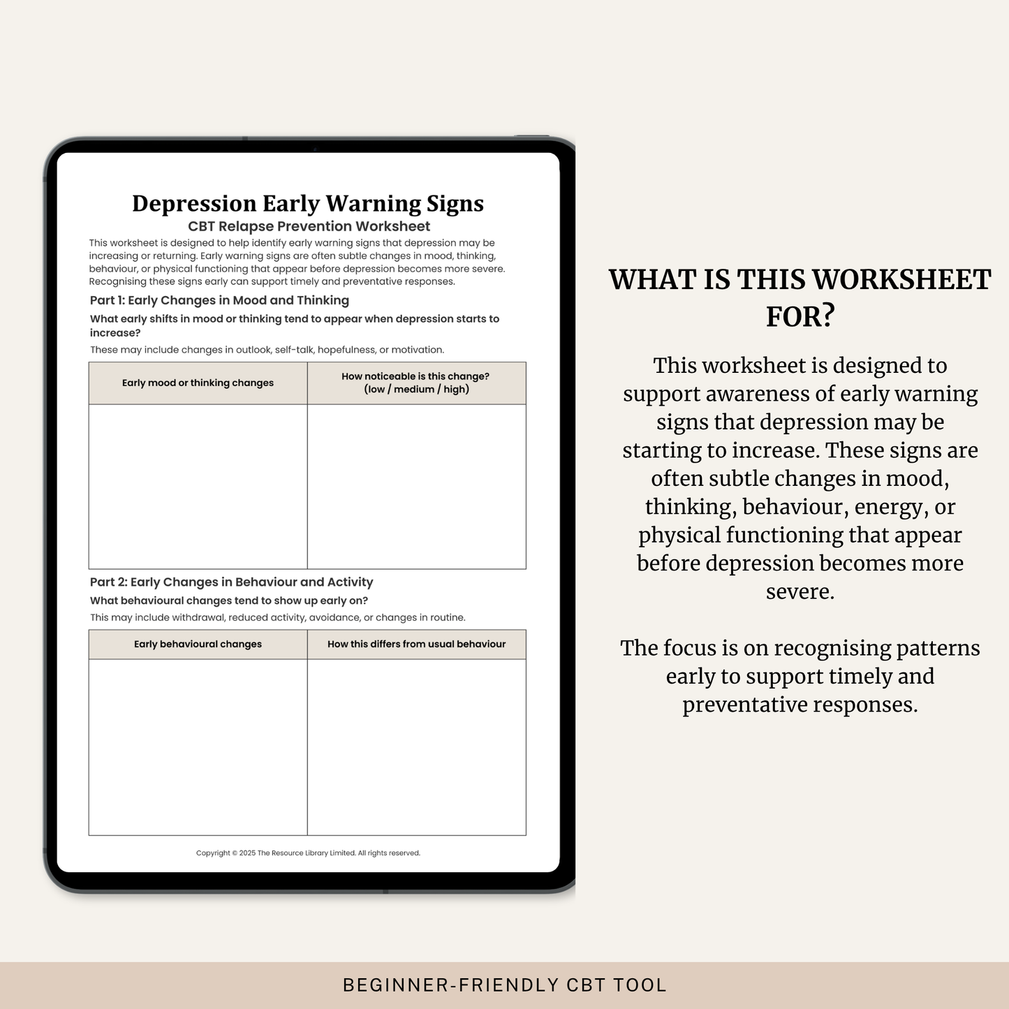 Depression Early Warning Signs Worksheet