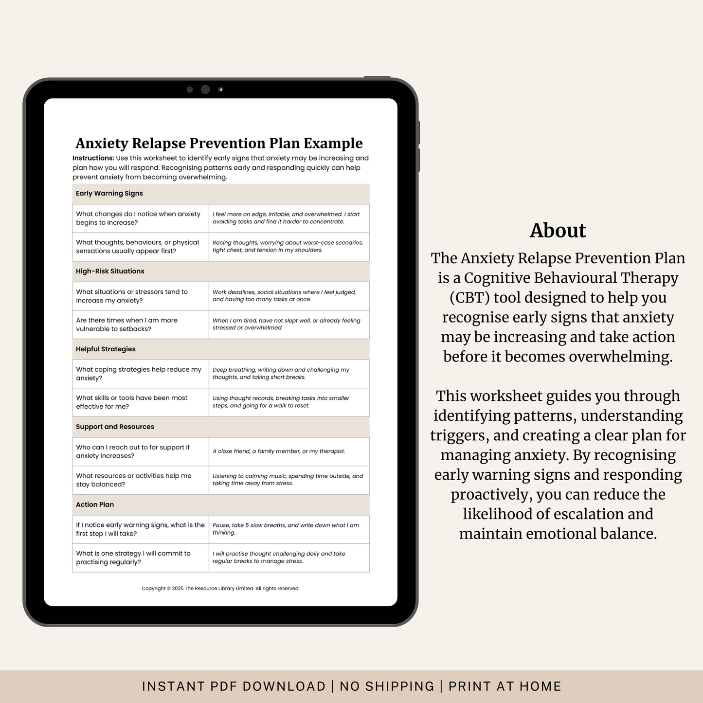 Anxiety Relapse Prevention Plan Worksheet