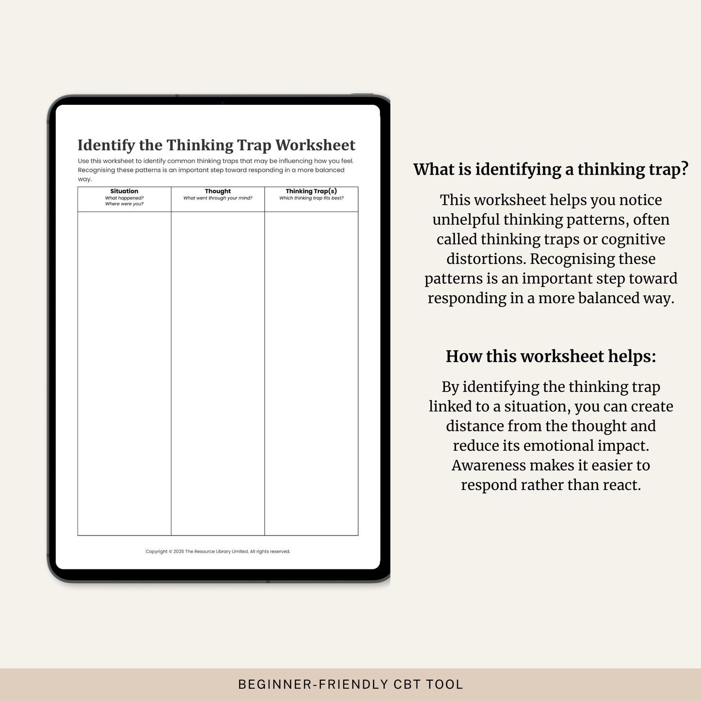 Identify the Thinking Trap Worksheet