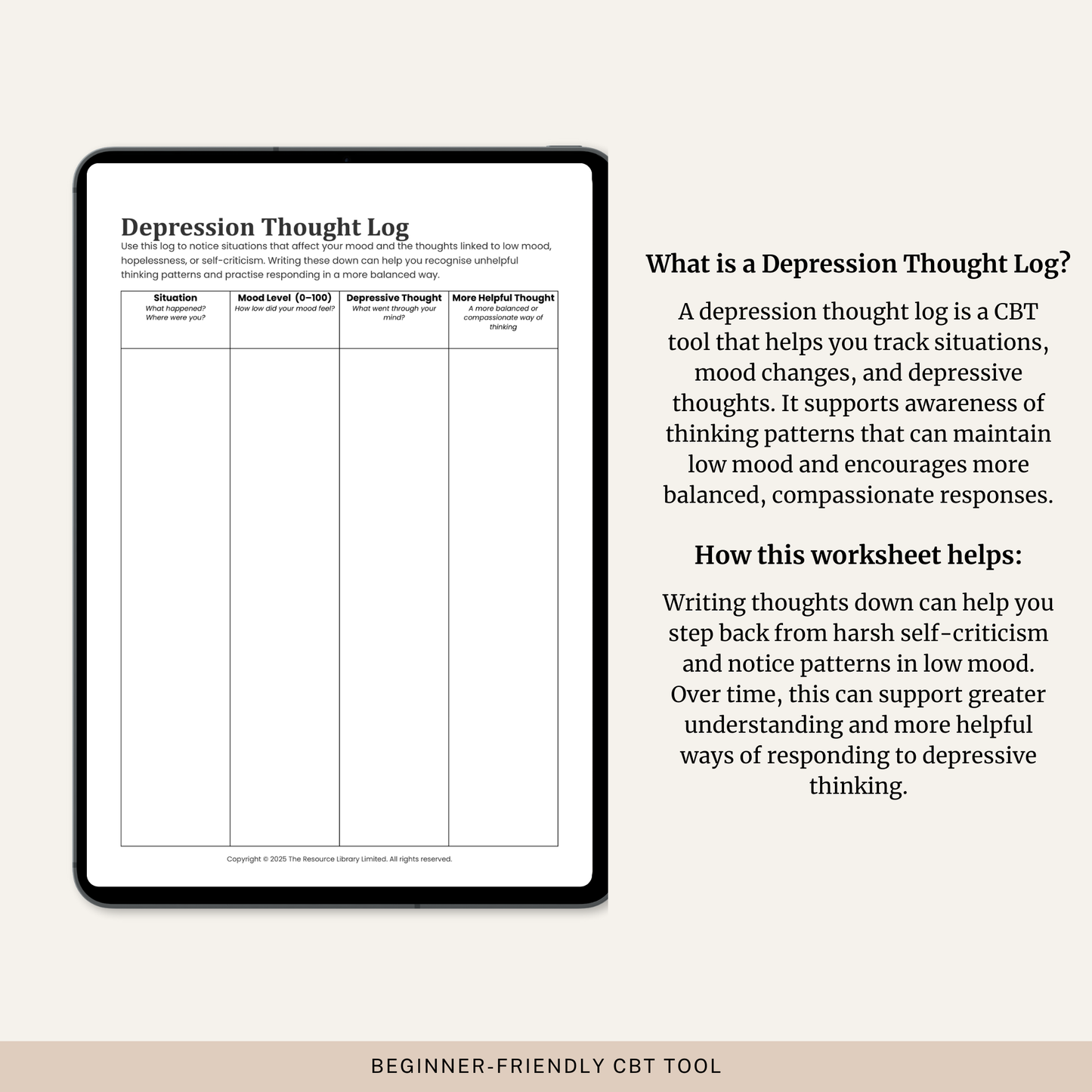 Depression Thought Log Worksheet