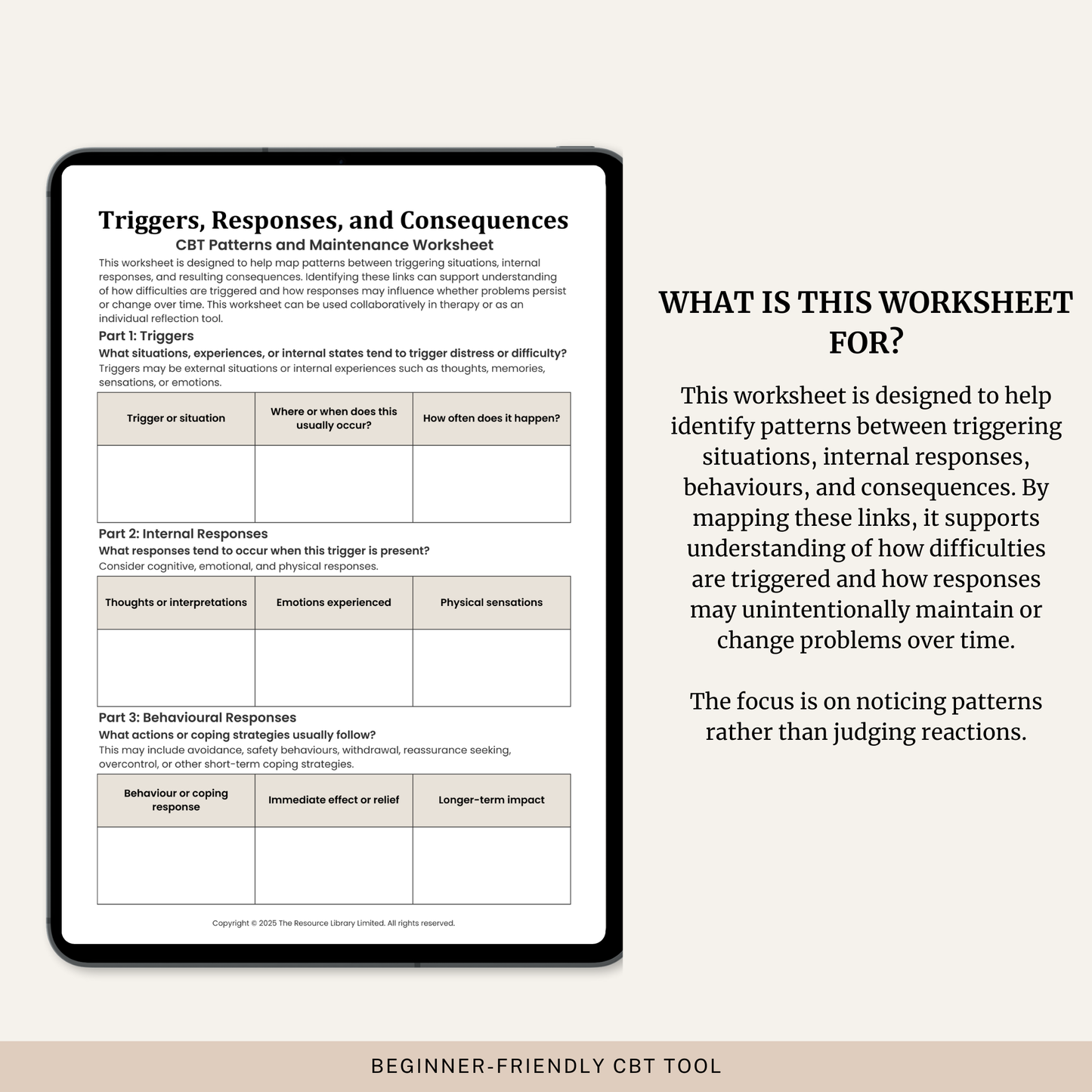 Triggers, Responses & Consequences Worksheet