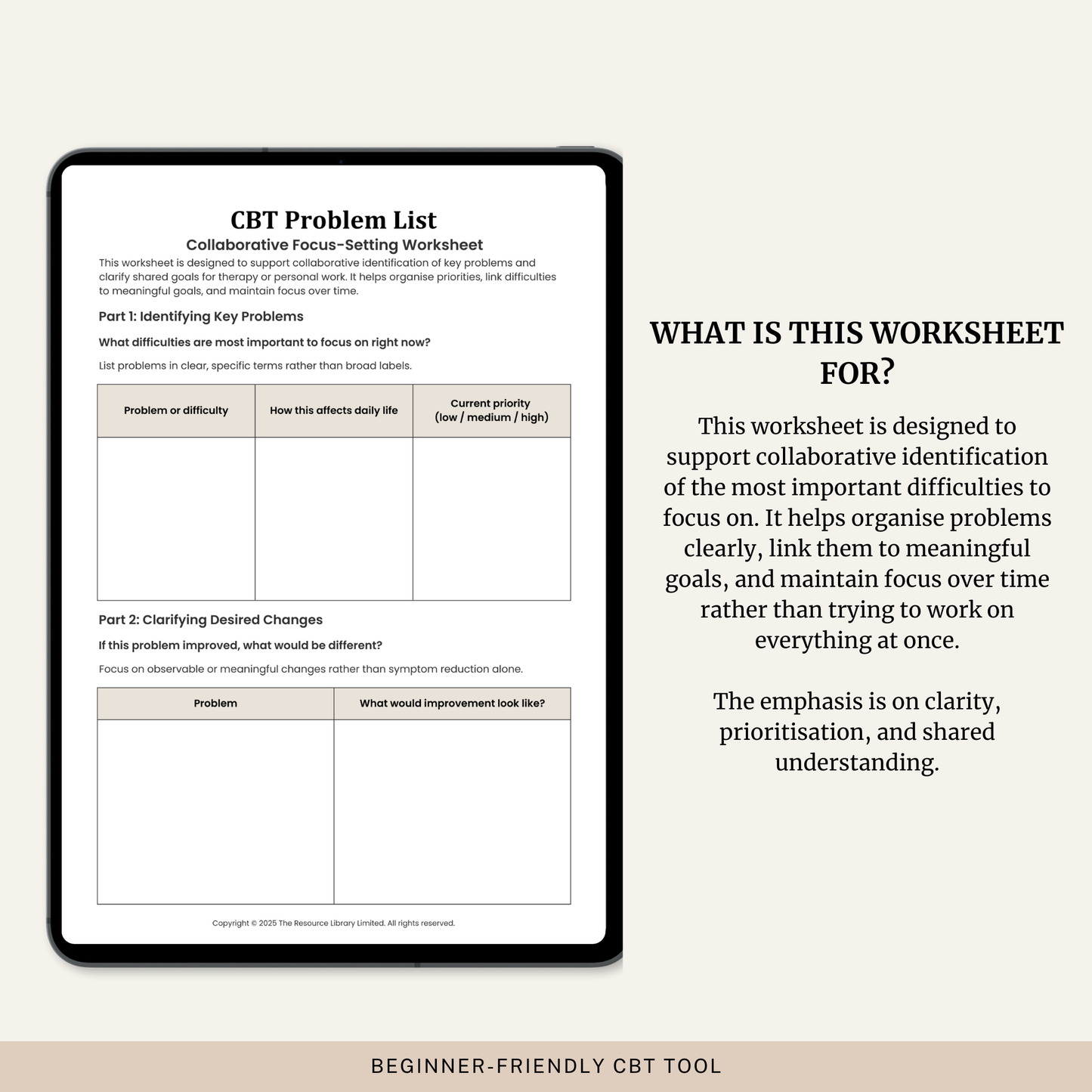 CBT Problem List Worksheet