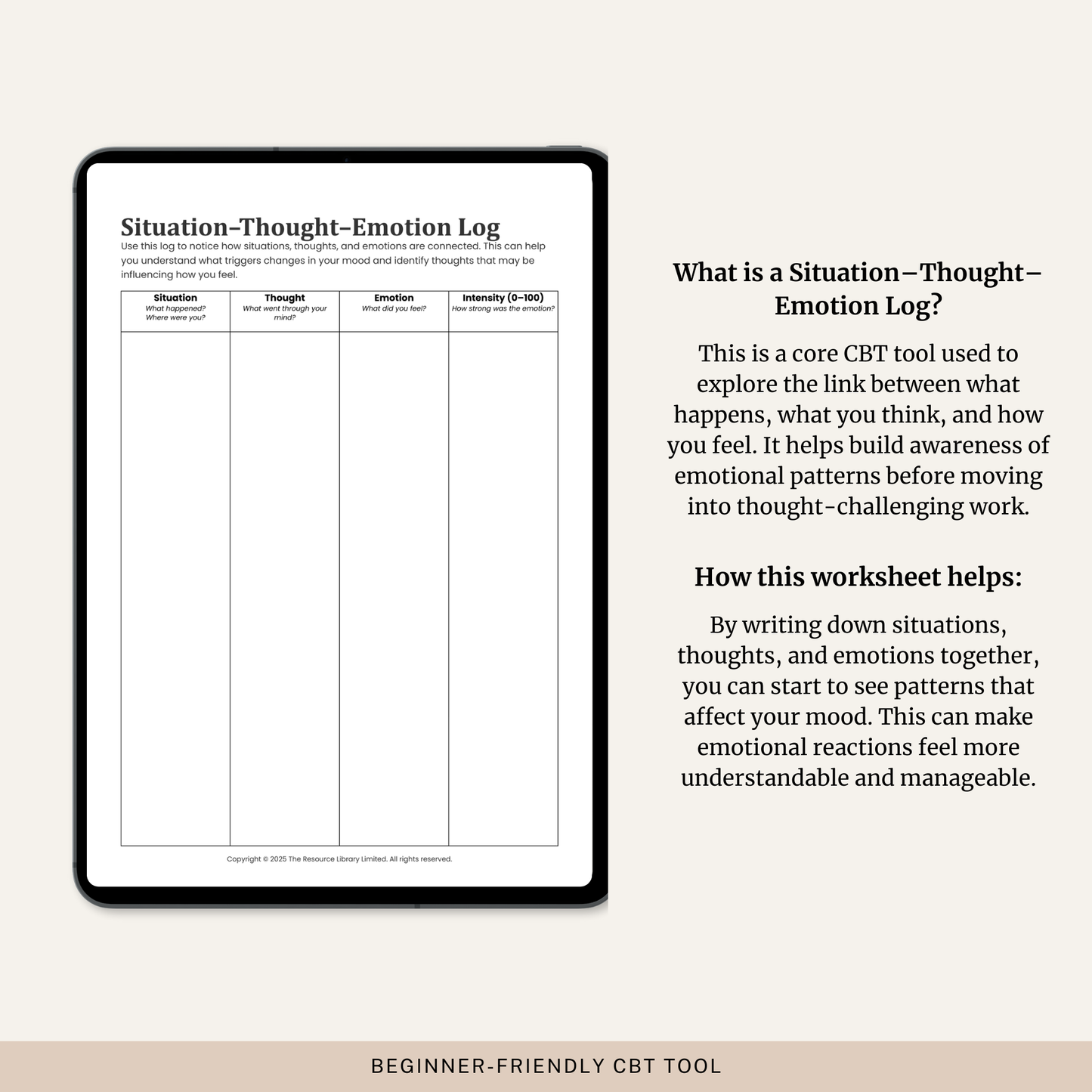 Situation–Thought–Emotion Log Worksheet