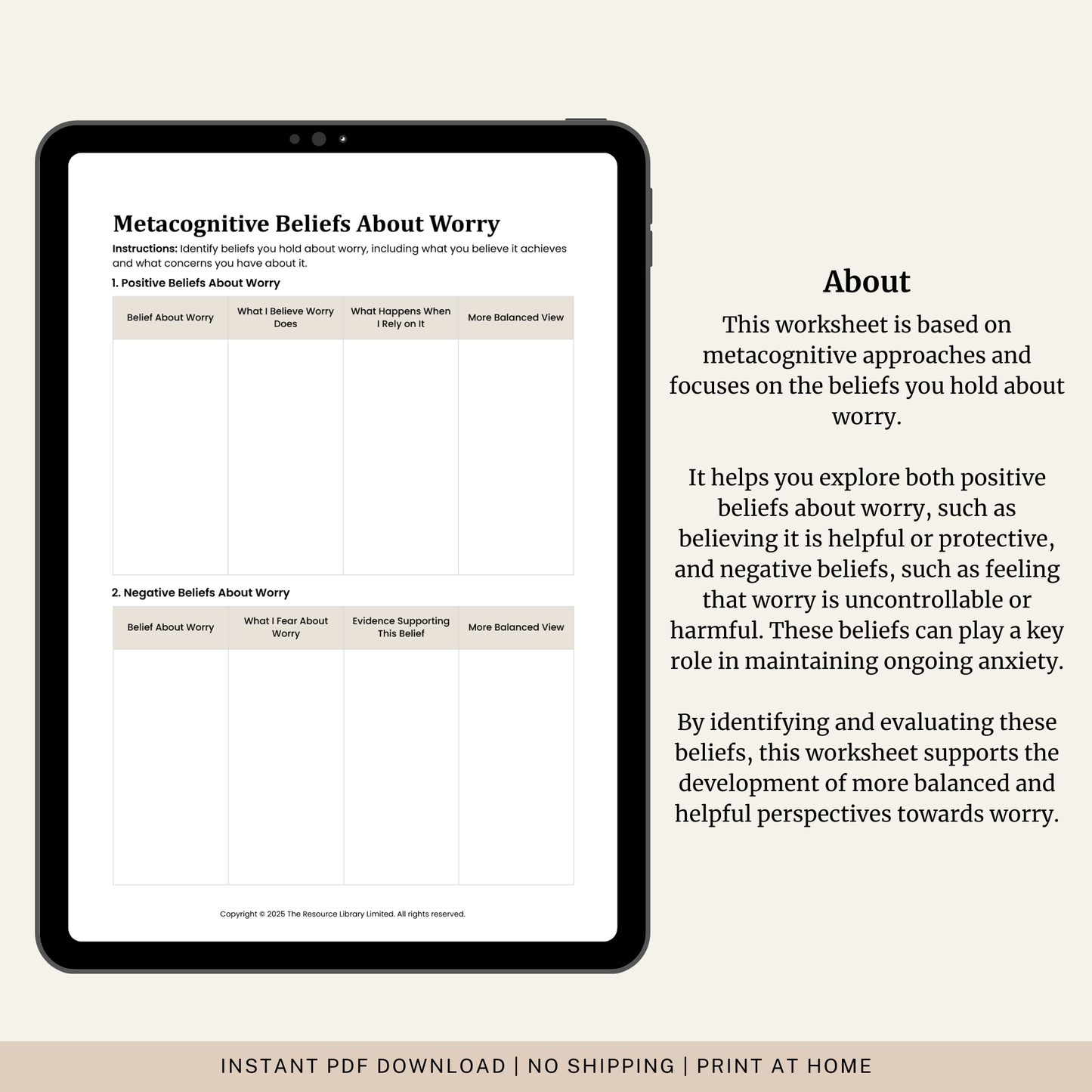 Metacognitive Beliefs About Worry Worksheet