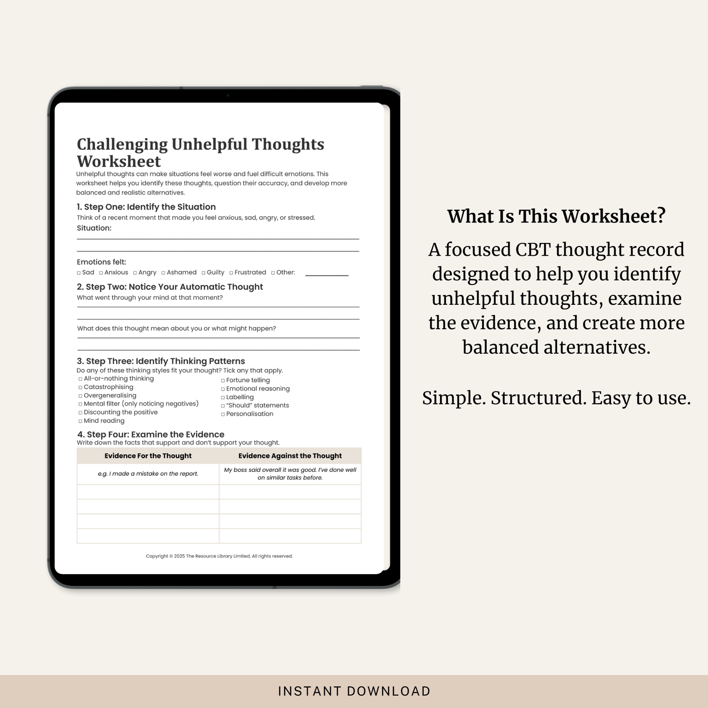 Challenging Unhelpful Thoughts Worksheet