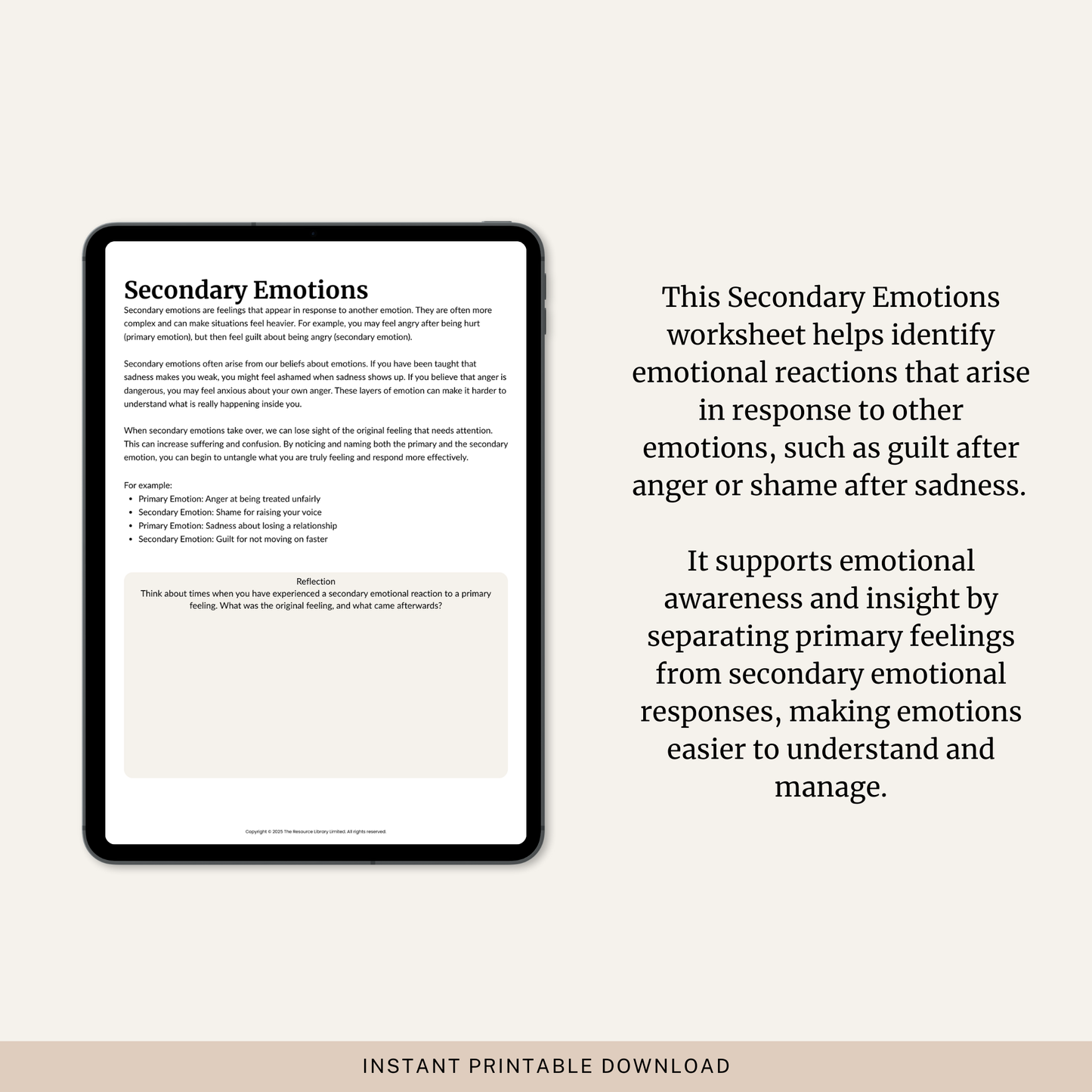 Secondary Emotions Worksheet