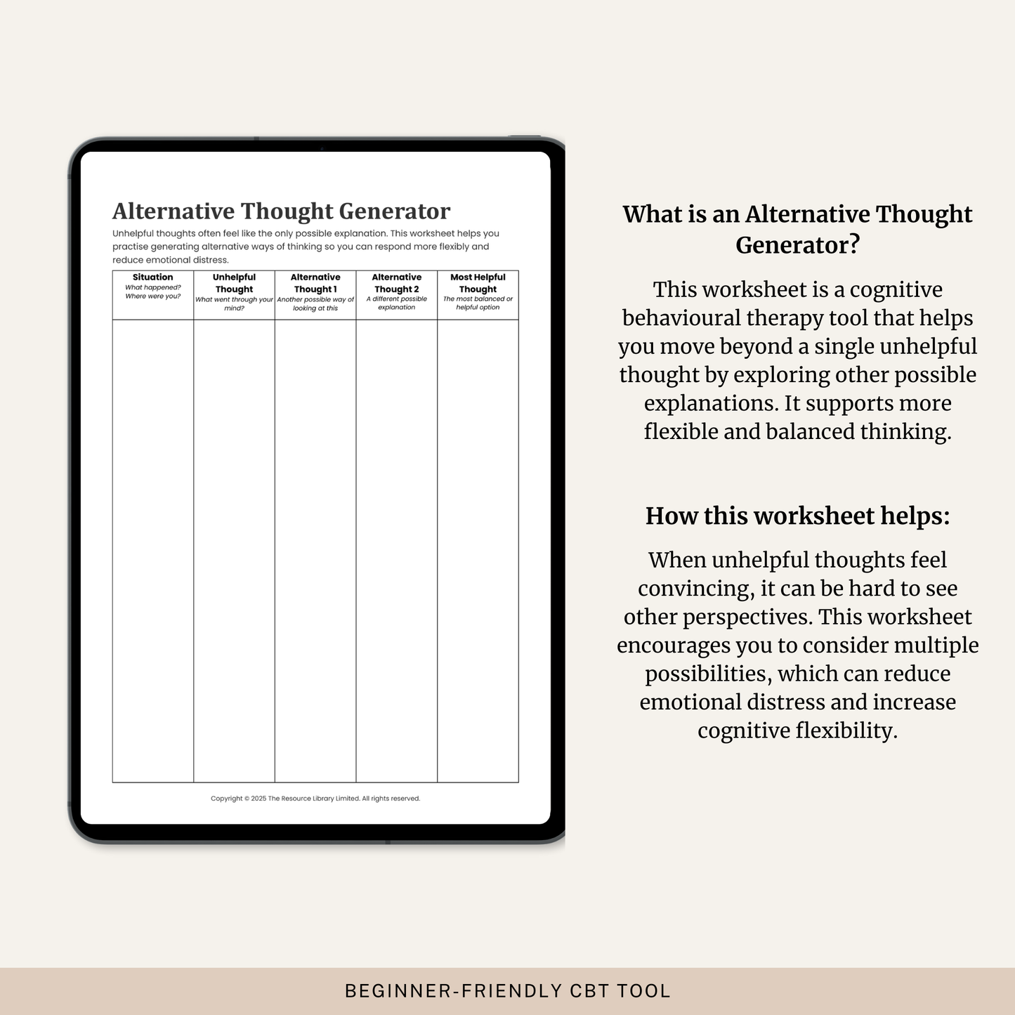 Alternative Thought Generator Worksheet