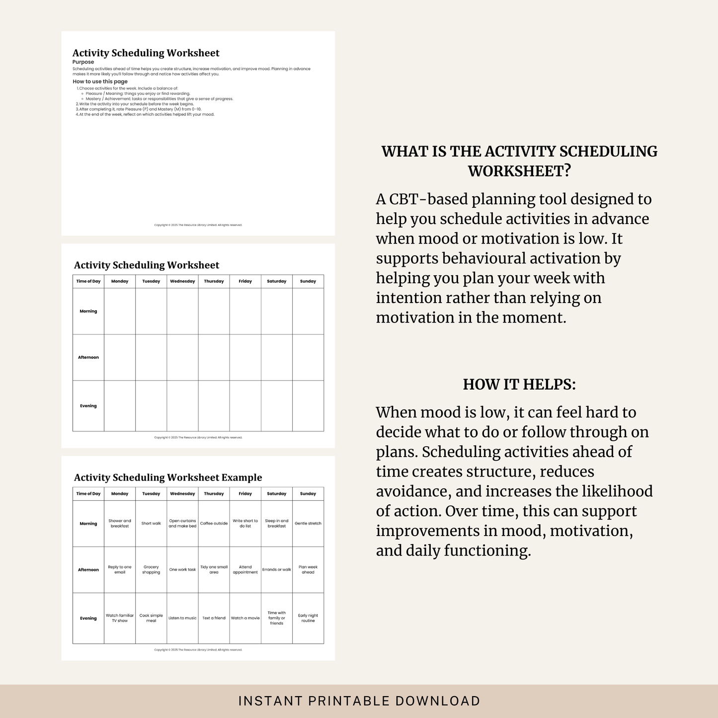 Activity Scheduling Worksheet