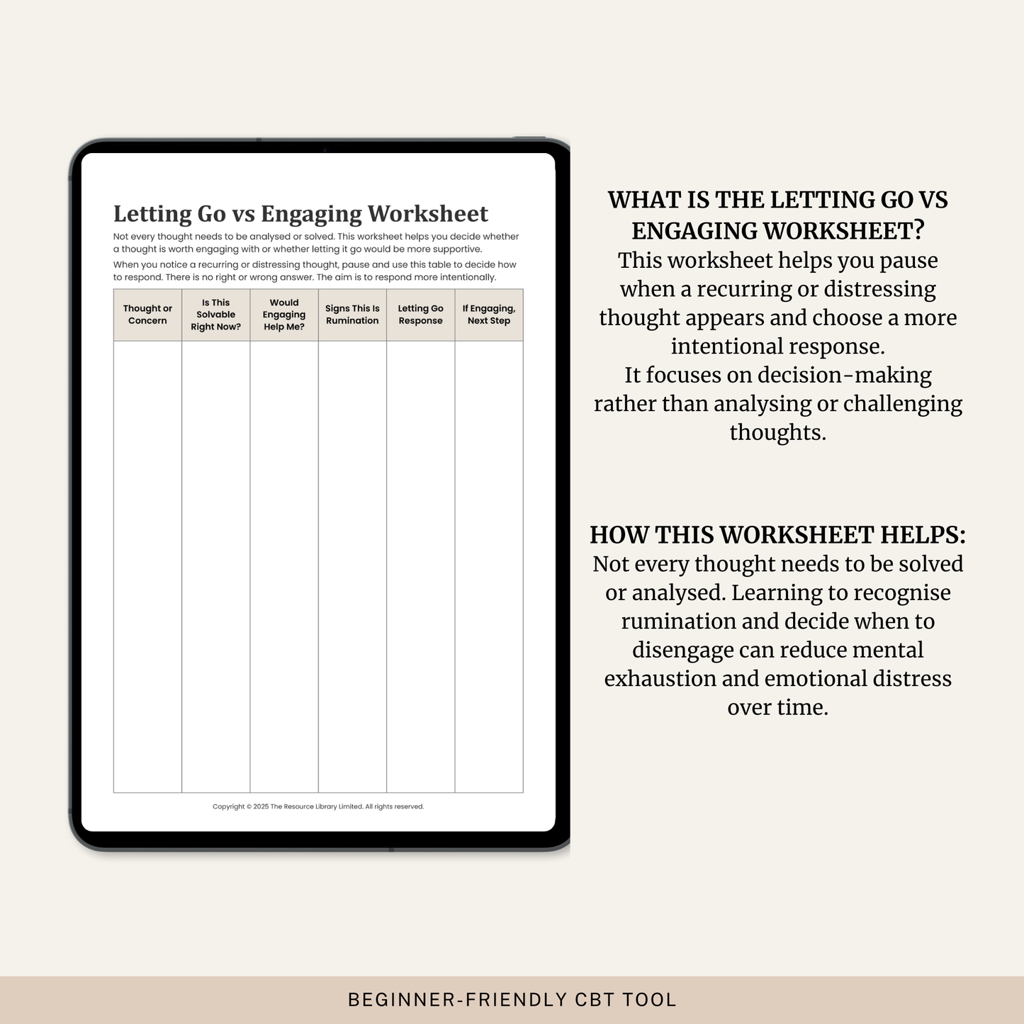 Letting Go vs Engaging Worksheet