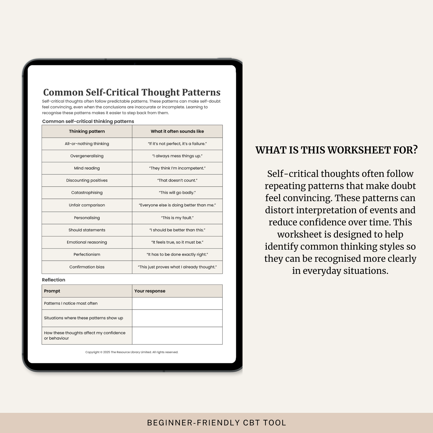 Common Self-Critical Thought Patterns Worksheet