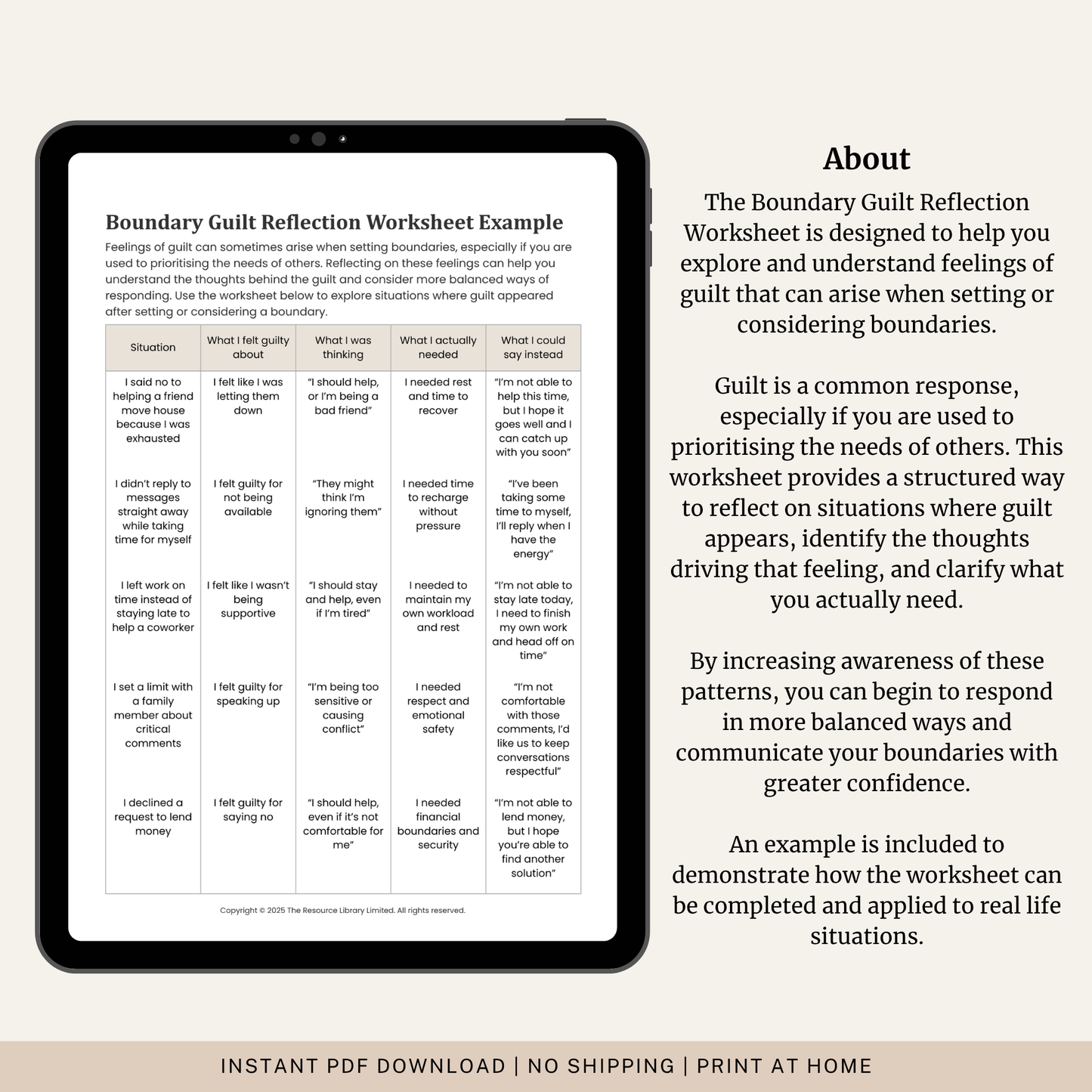 Boundary Guilt Reflection Worksheet