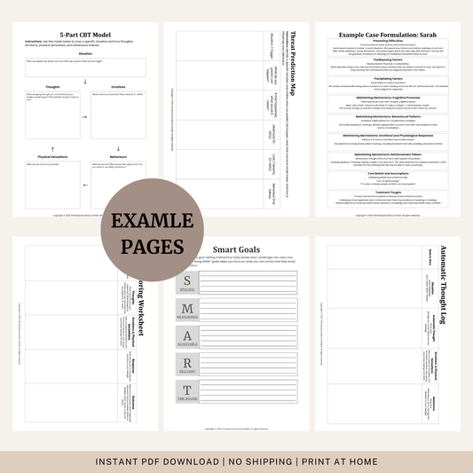 CBT Case Formulation Toolkit including CBT case formulation templates, monitoring worksheets and treatment planning tools.