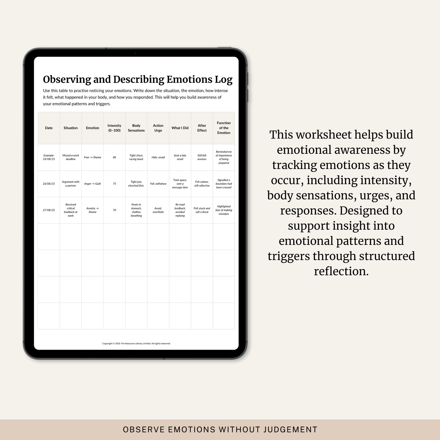 Observing and Describing Emotions Log
