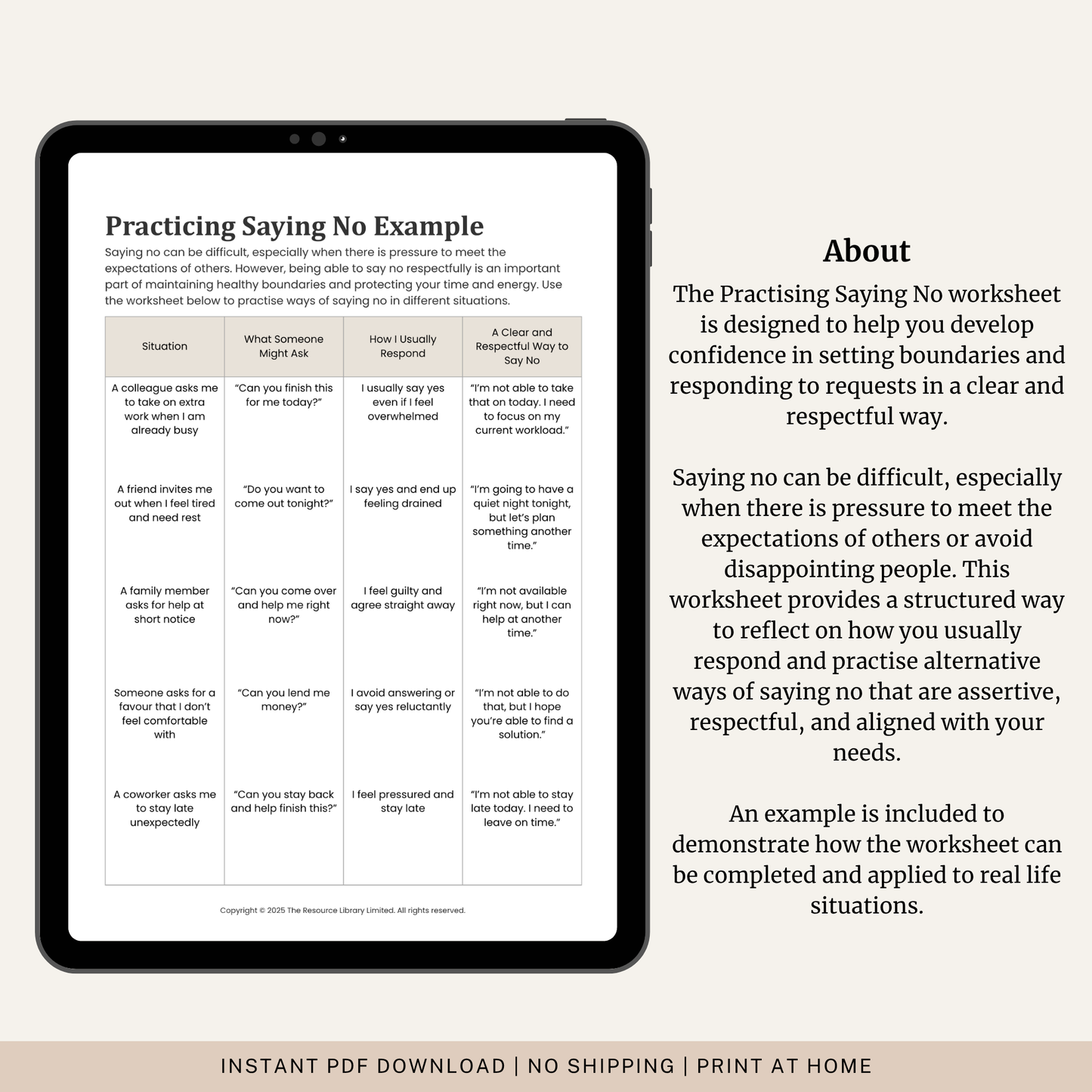 Practising Saying No Worksheet