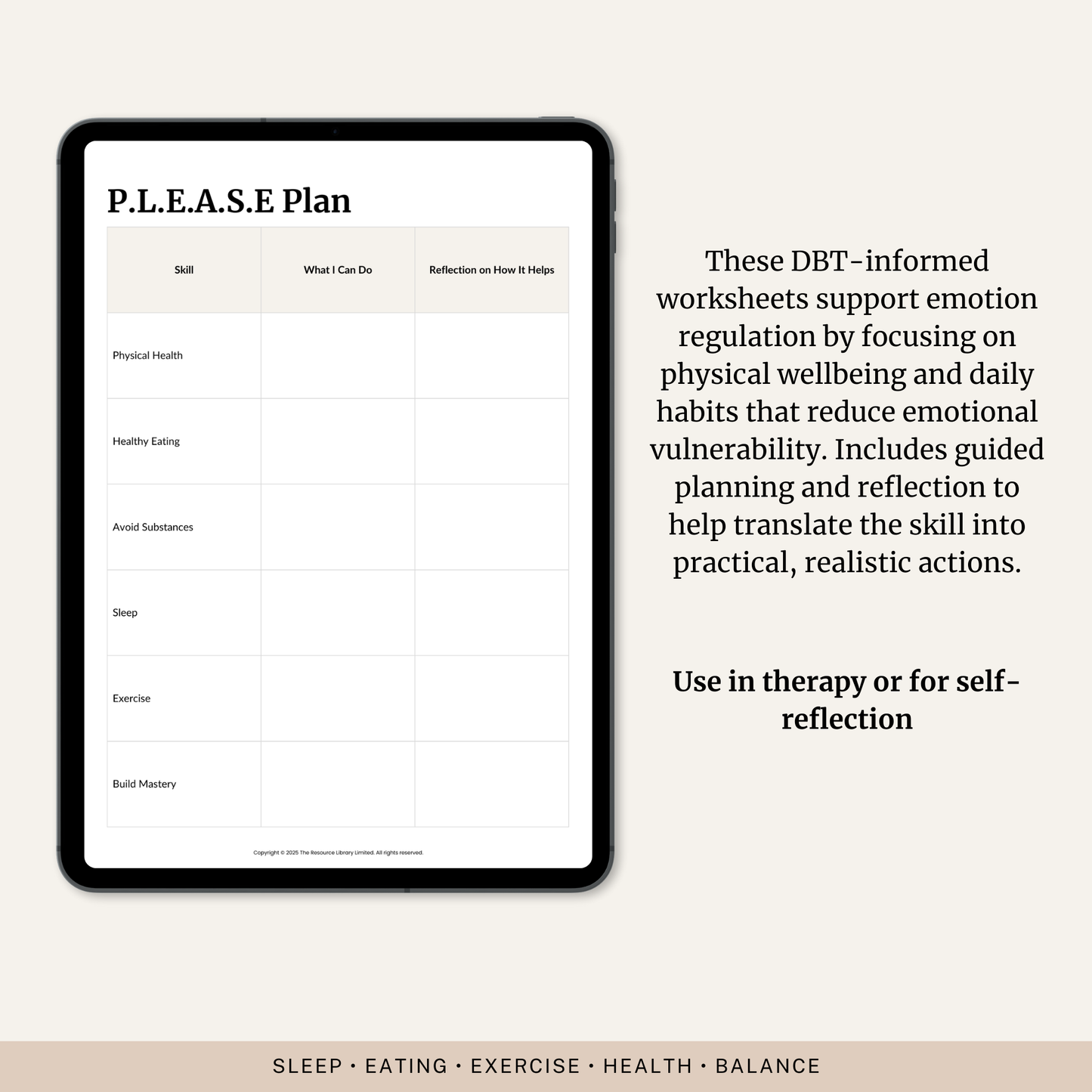 P.L.E.A.S.E Skills Worksheet