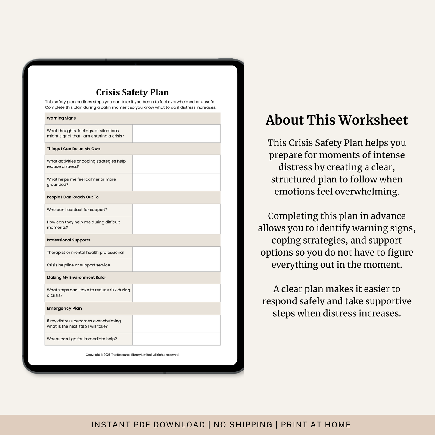 Crisis Safety Plan Worksheet