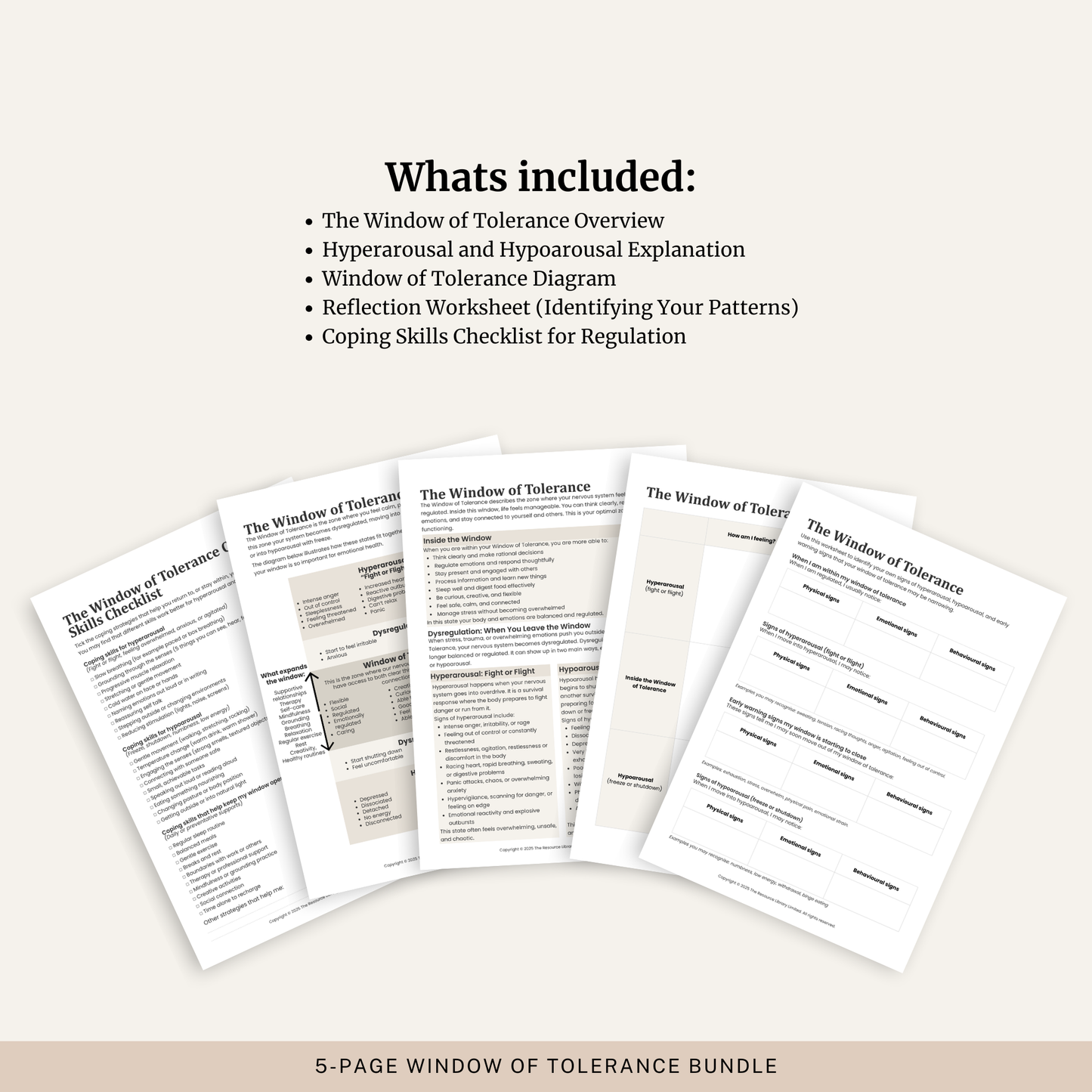 Window of Tolerance Worksheets