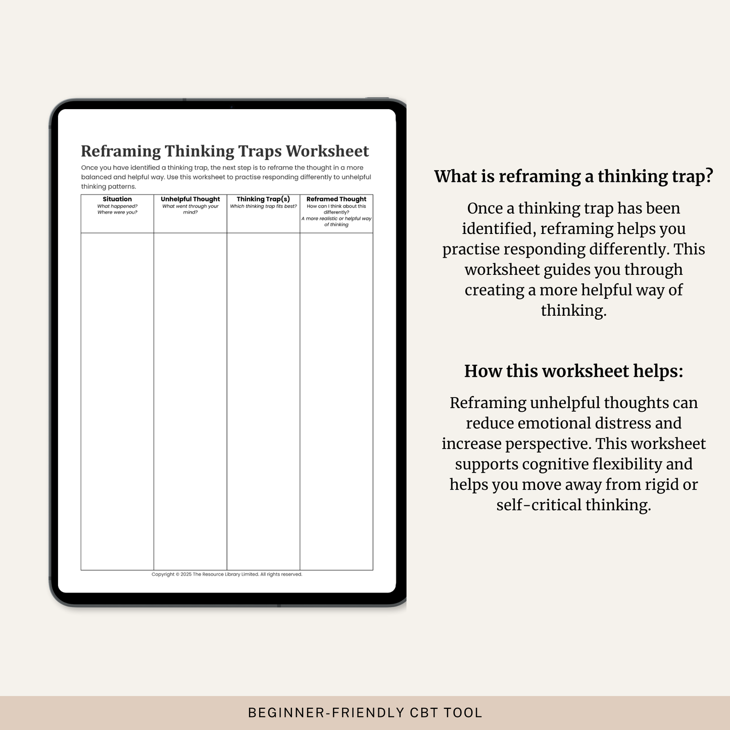 Reframing Thinking Traps Worksheet