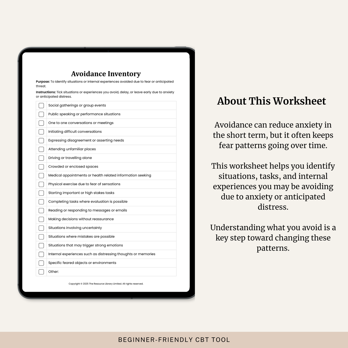 Avoidance Inventory Worksheet