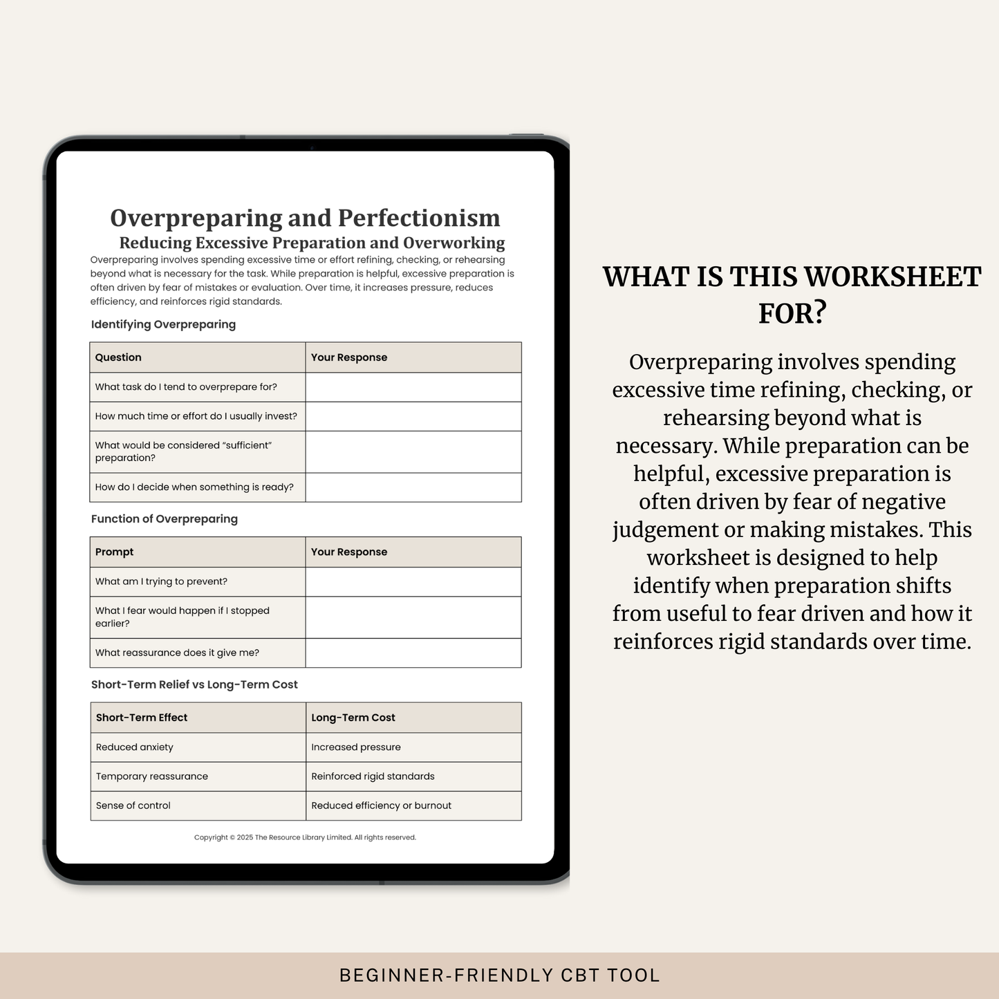 Overpreparing & Perfectionism Worksheet