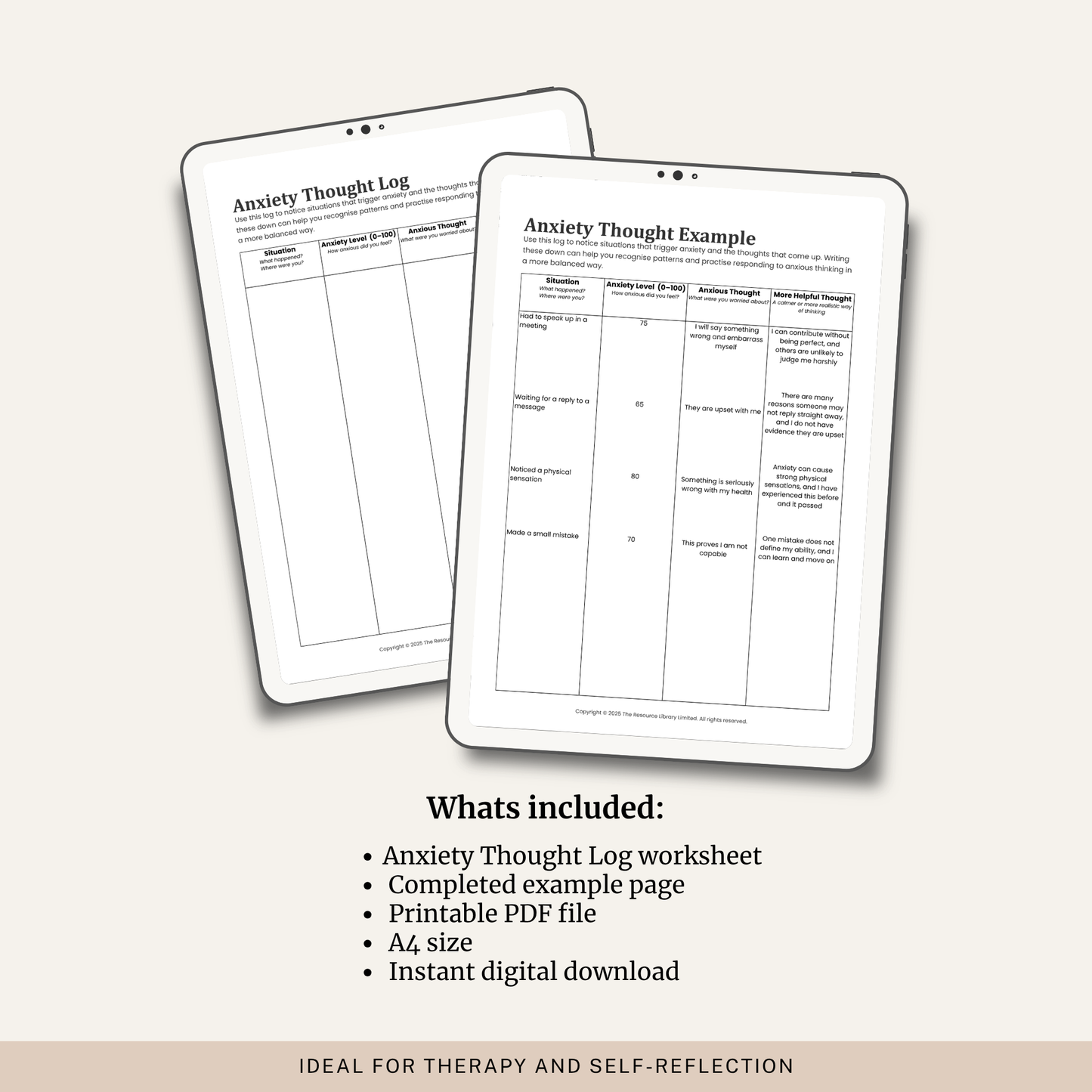 Anxiety Thought Log Worksheet