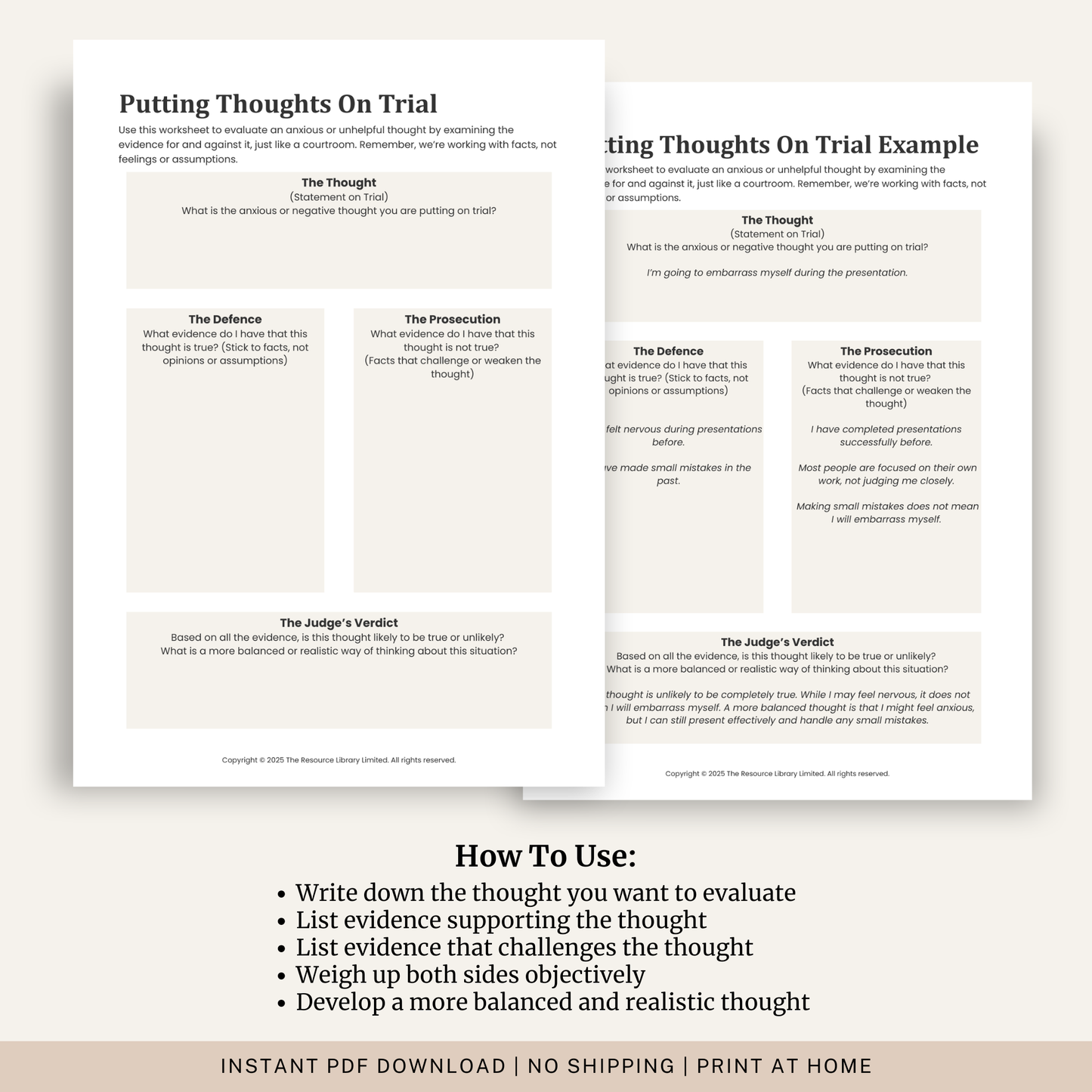 Putting Thoughts on Trial Worksheet