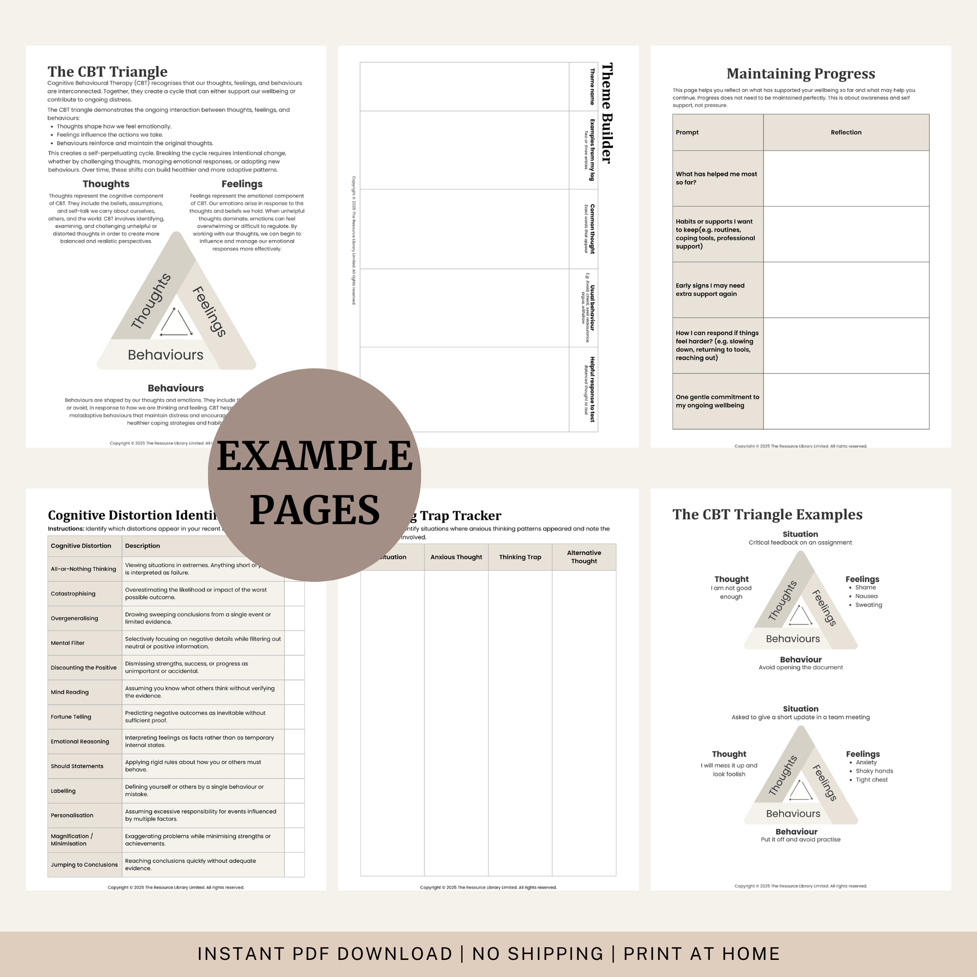 Ultimate CBT Bundle including CBT Workbook, CBT Thought Record Toolkit, CBT Case Formulation Toolkit, Behavioural Activation Toolkit, CBT Basics Bundle and CBT Cheat Sheets.