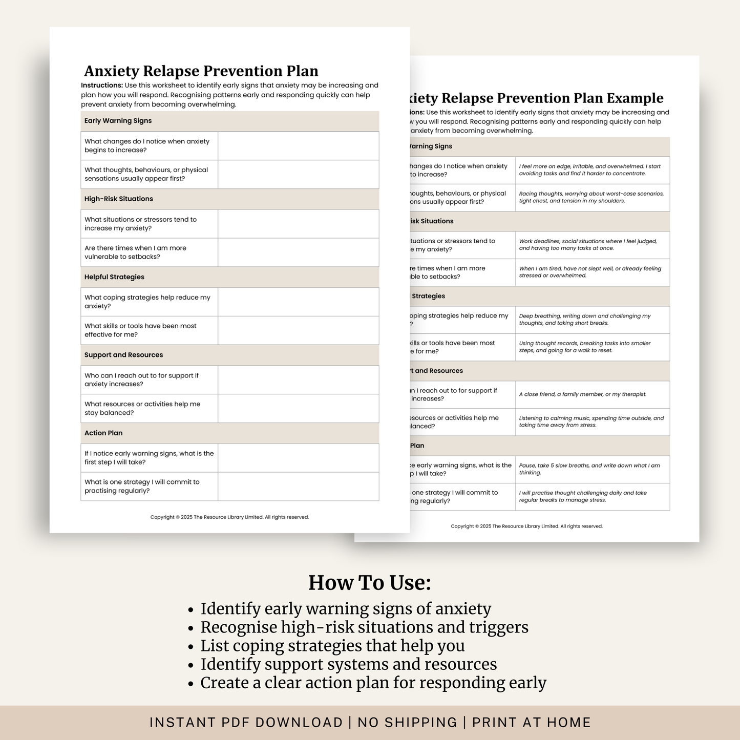 Anxiety Relapse Prevention Plan Worksheet