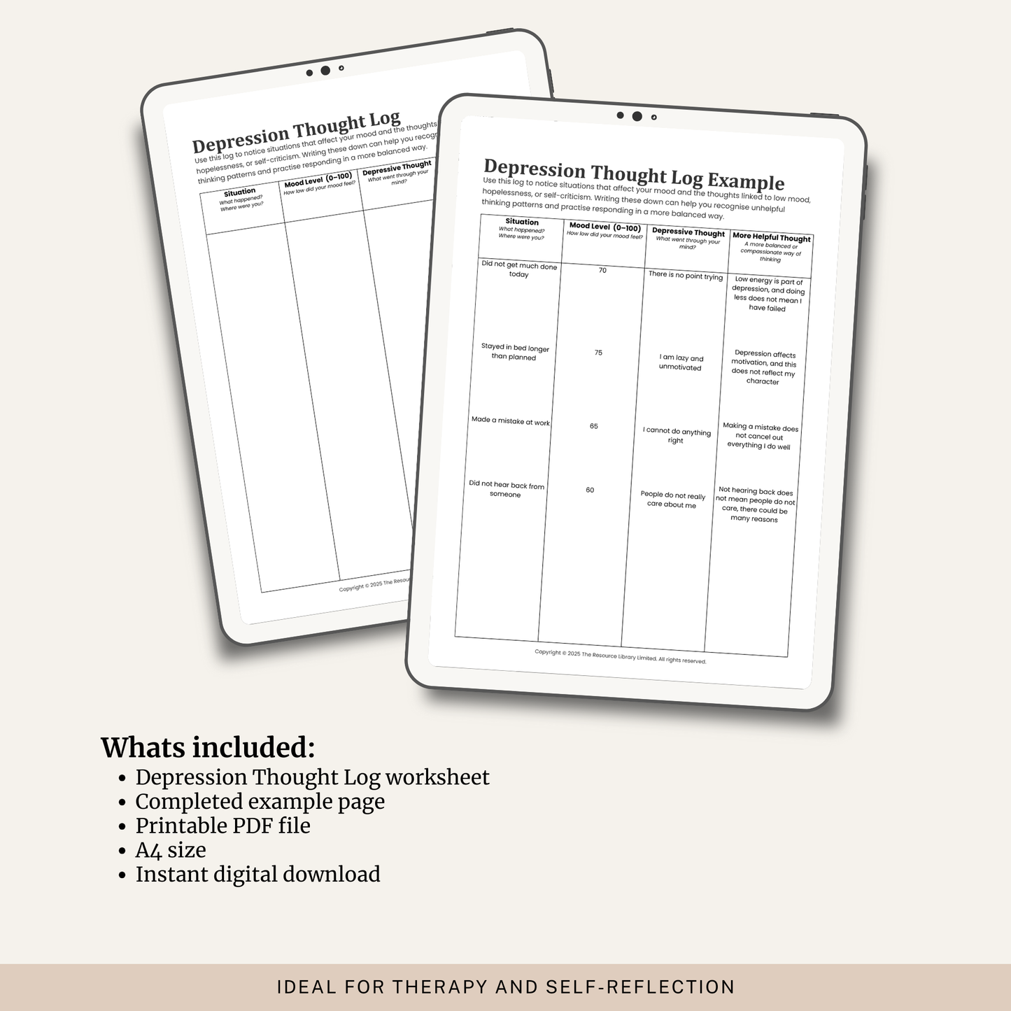 Depression Thought Log Worksheet