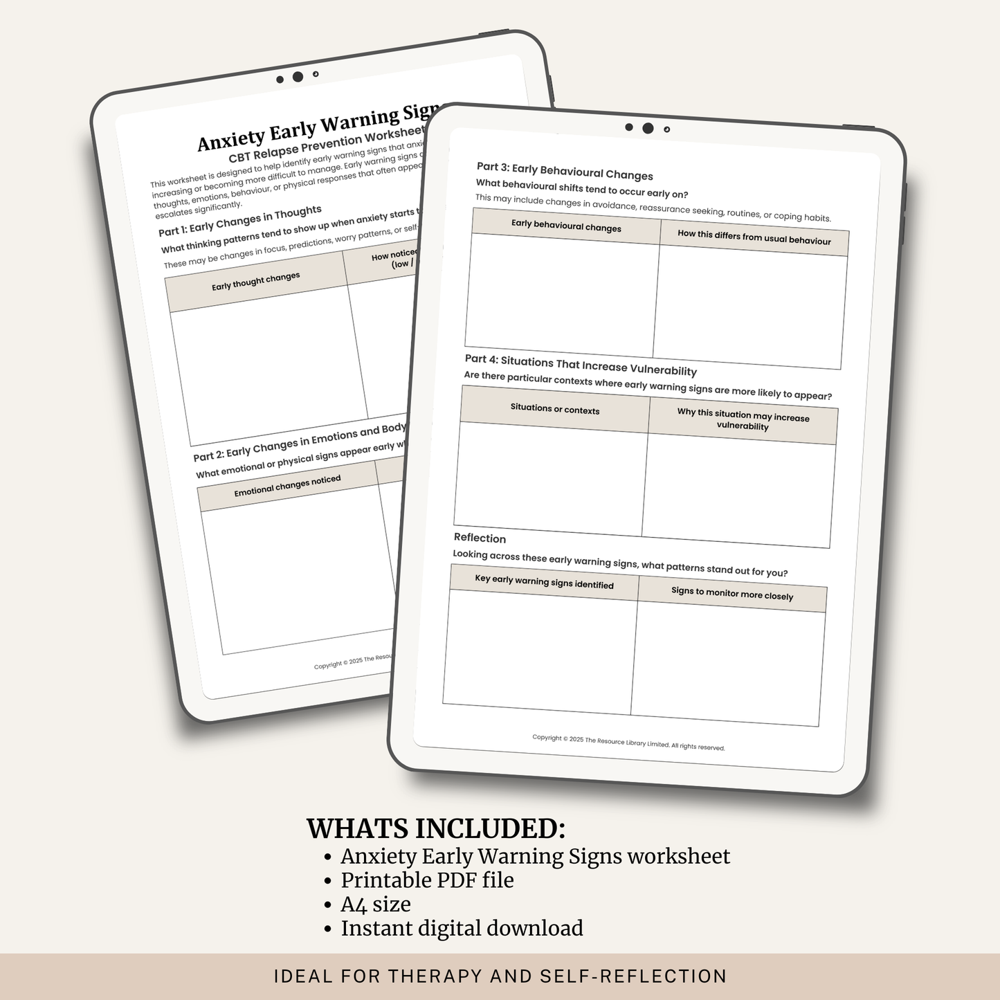 Anxiety Early Warning Signs CBT Worksheet
