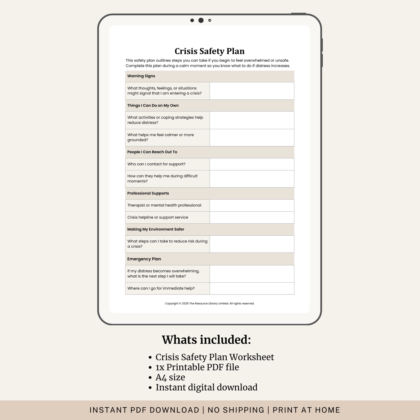 Crisis Safety Plan Worksheet