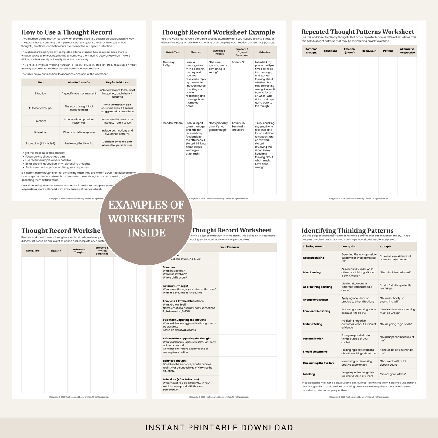 Anxiety Thought Record Workbook