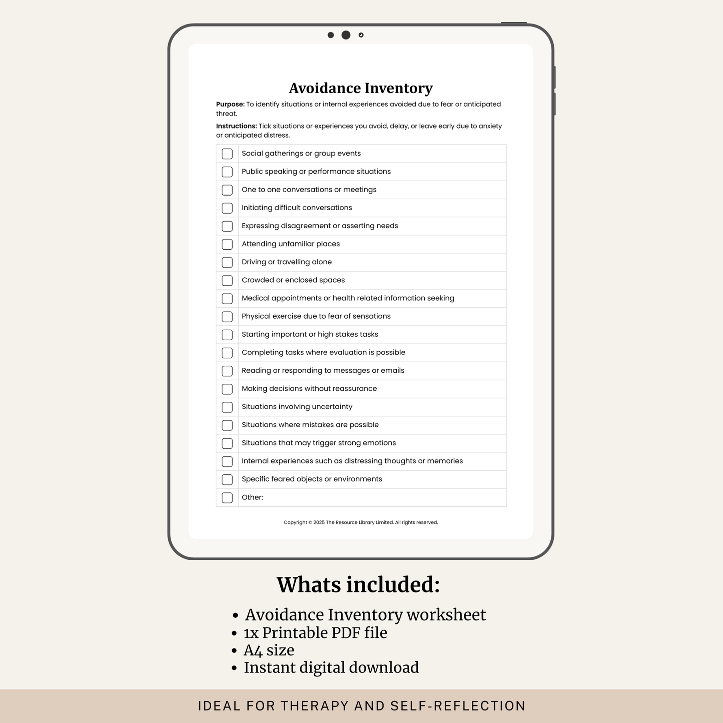 Avoidance Inventory Worksheet