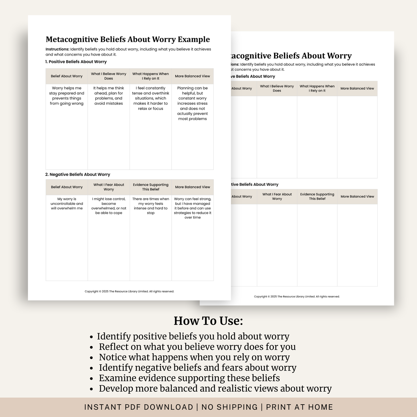 Metacognitive Beliefs About Worry Worksheet