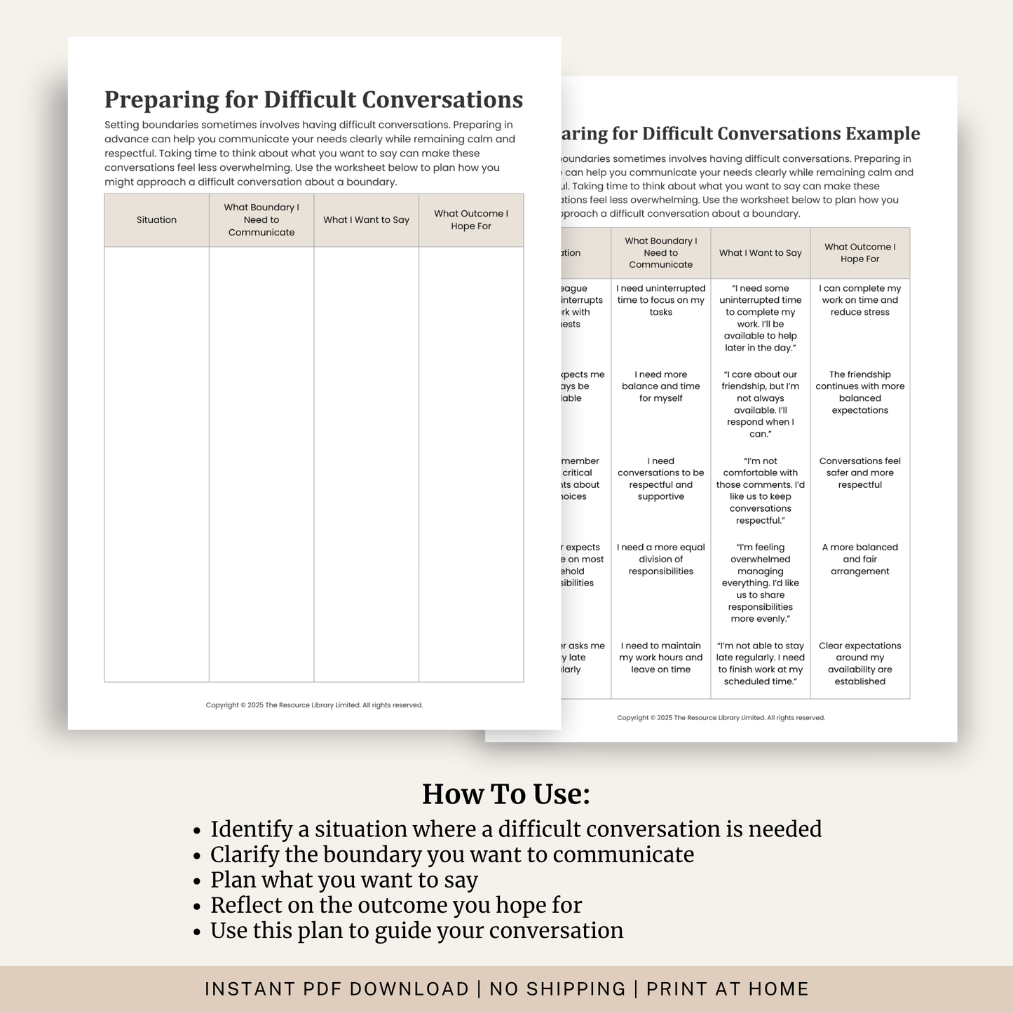 Preparing for Difficult Conversations Worksheet