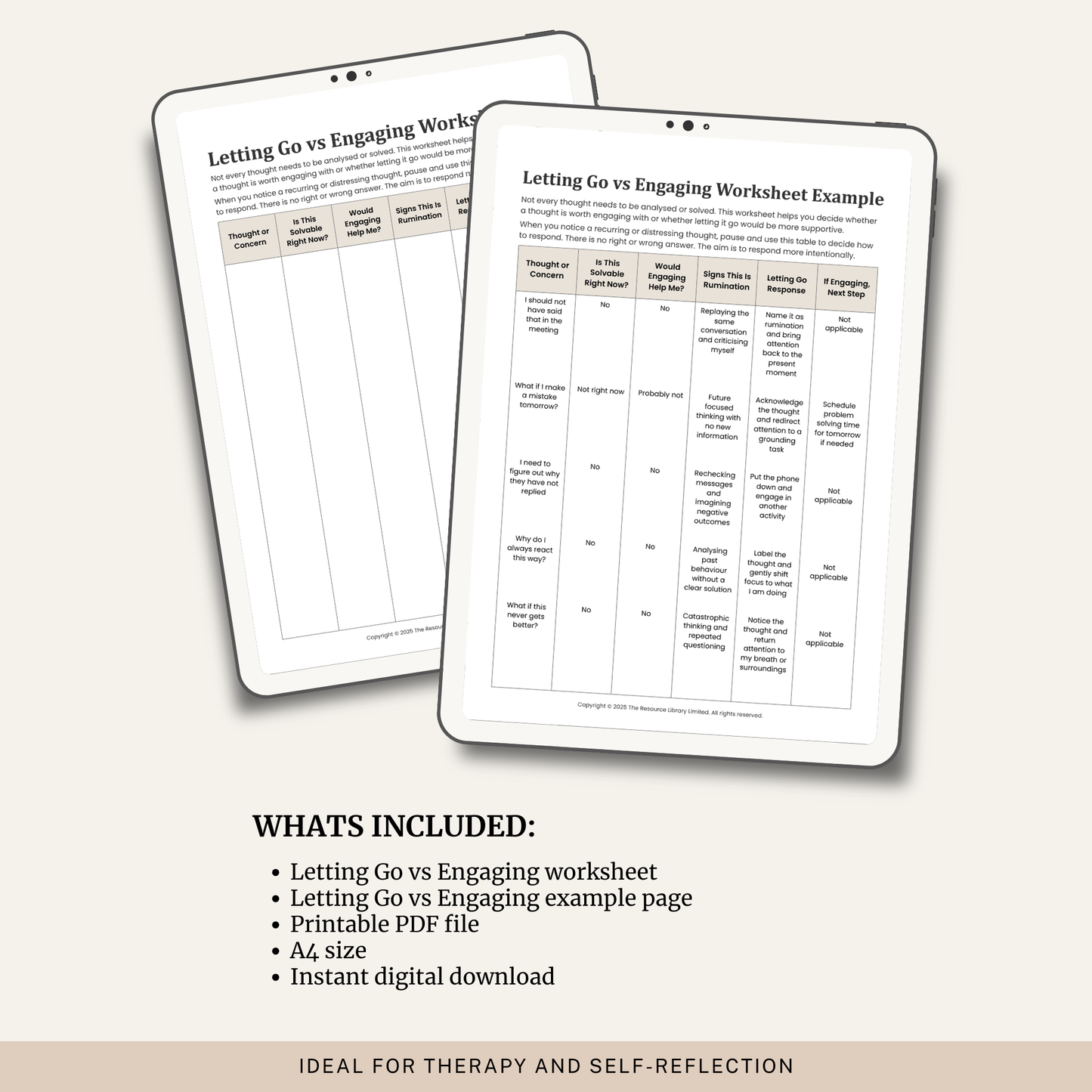 Letting Go vs Engaging Worksheet