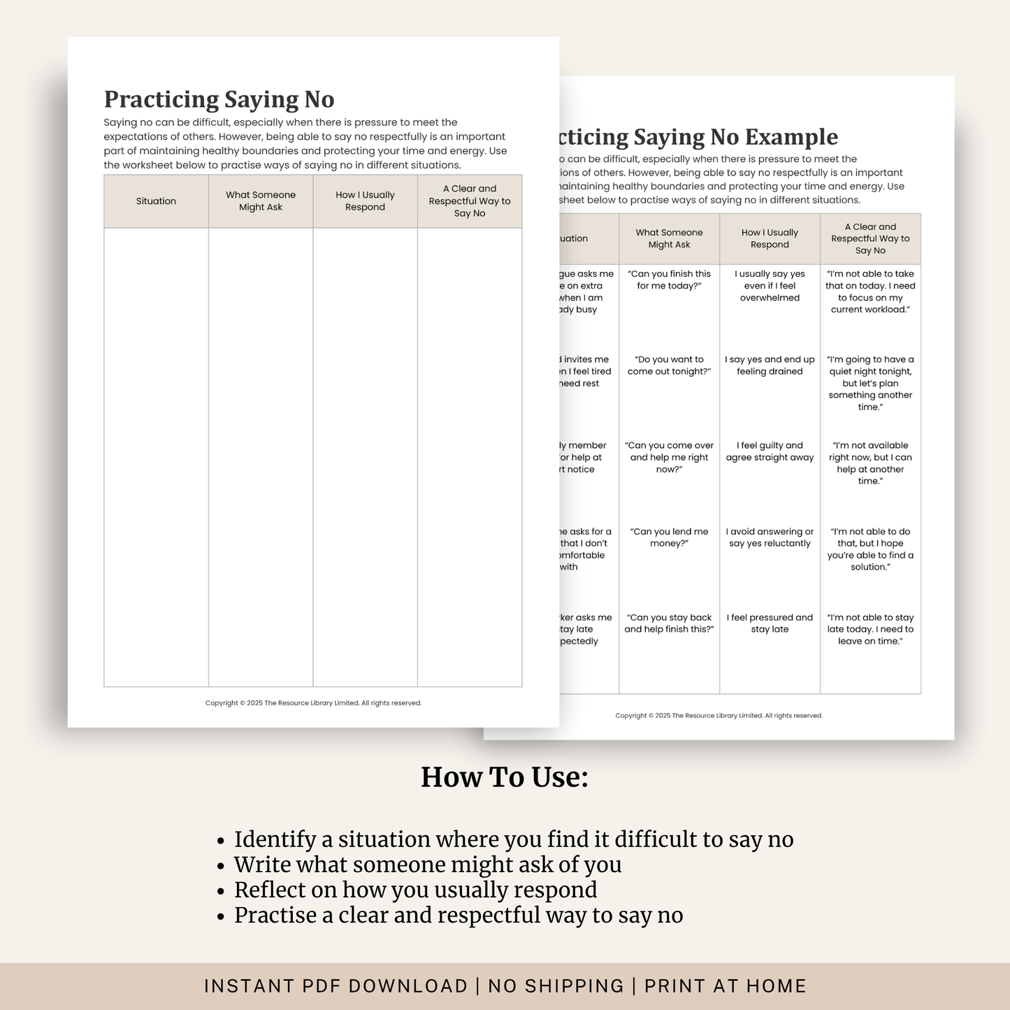 Practising Saying No Worksheet