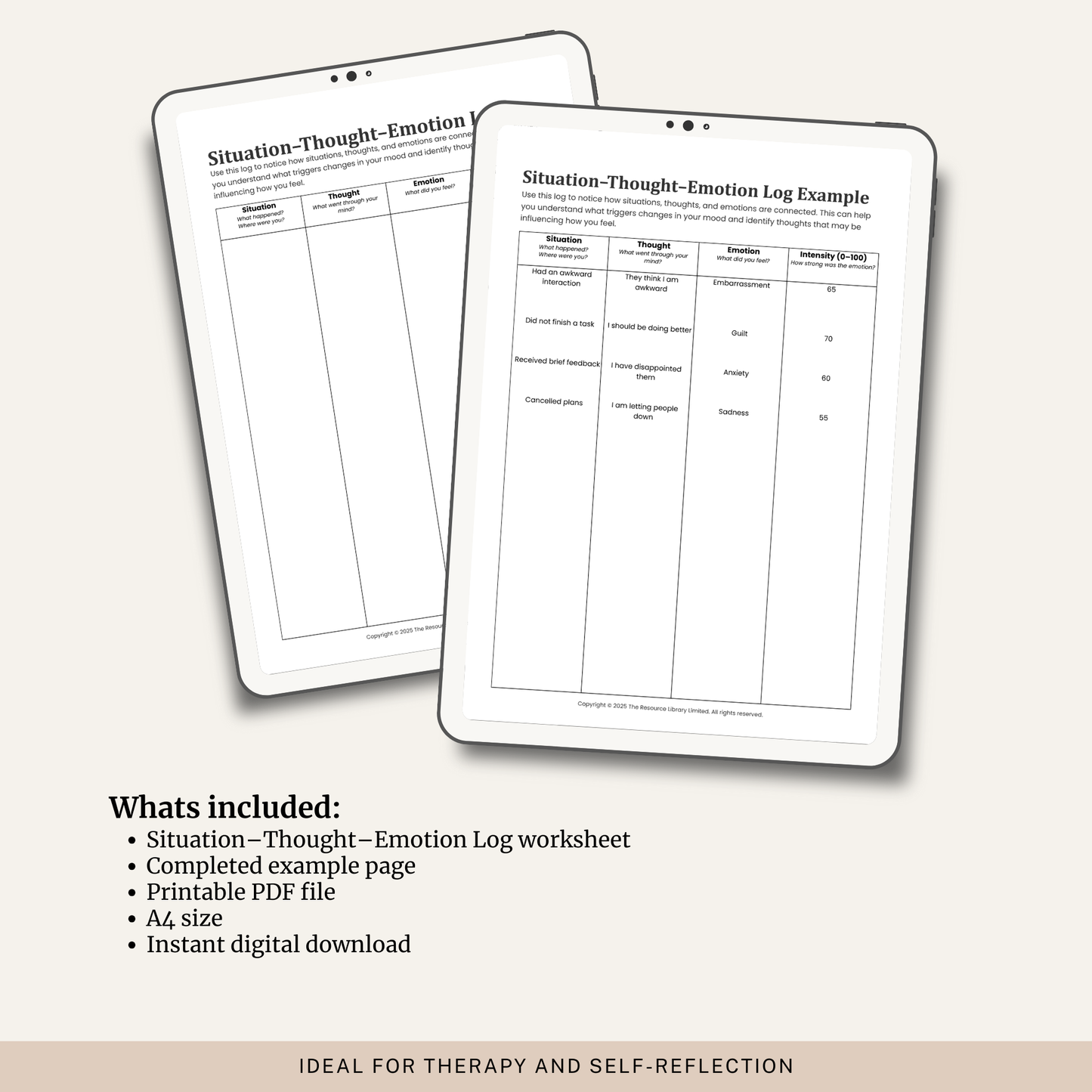 Situation–Thought–Emotion Log Worksheet