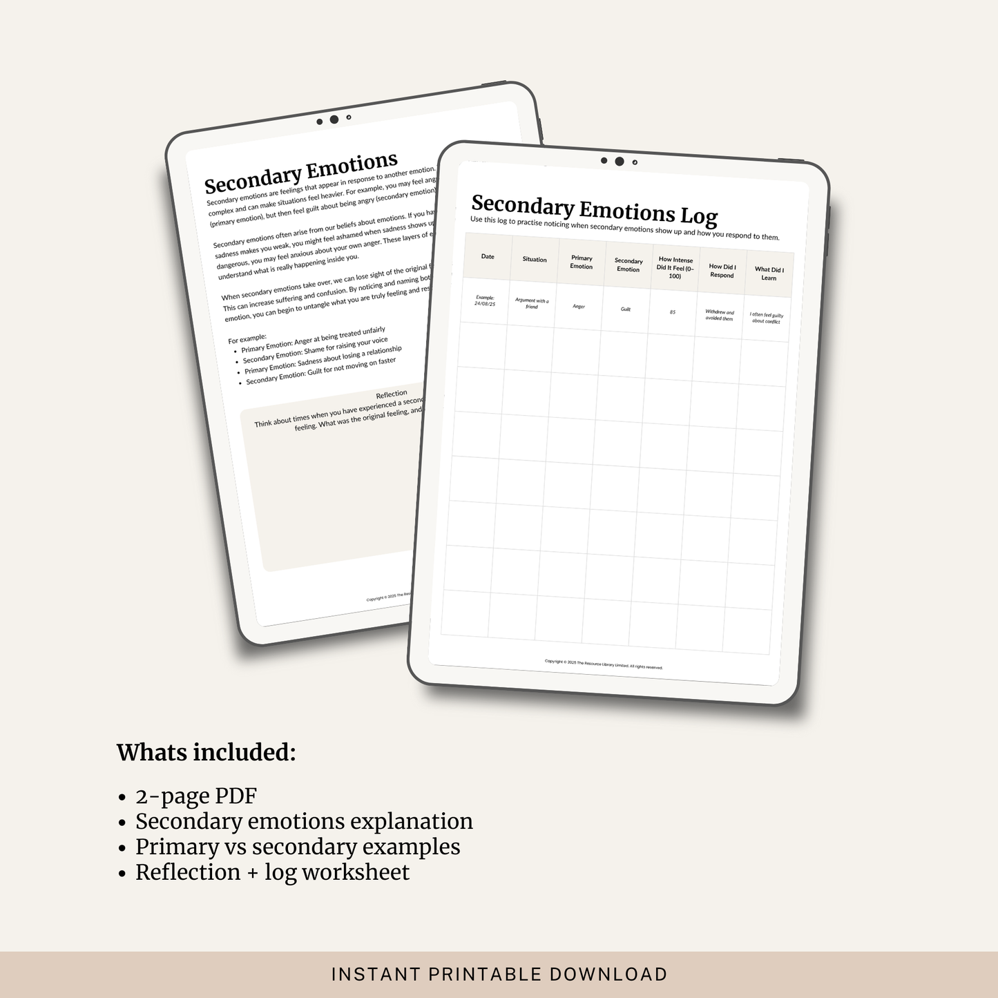 Secondary Emotions Worksheet