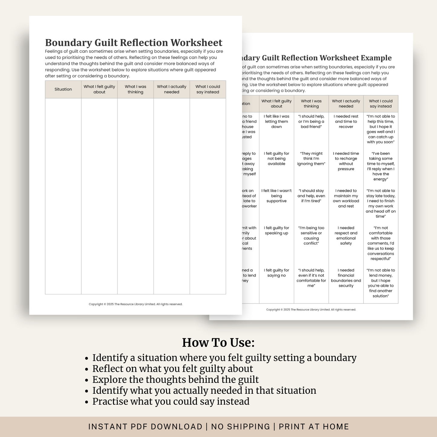 Boundary Guilt Reflection Worksheet