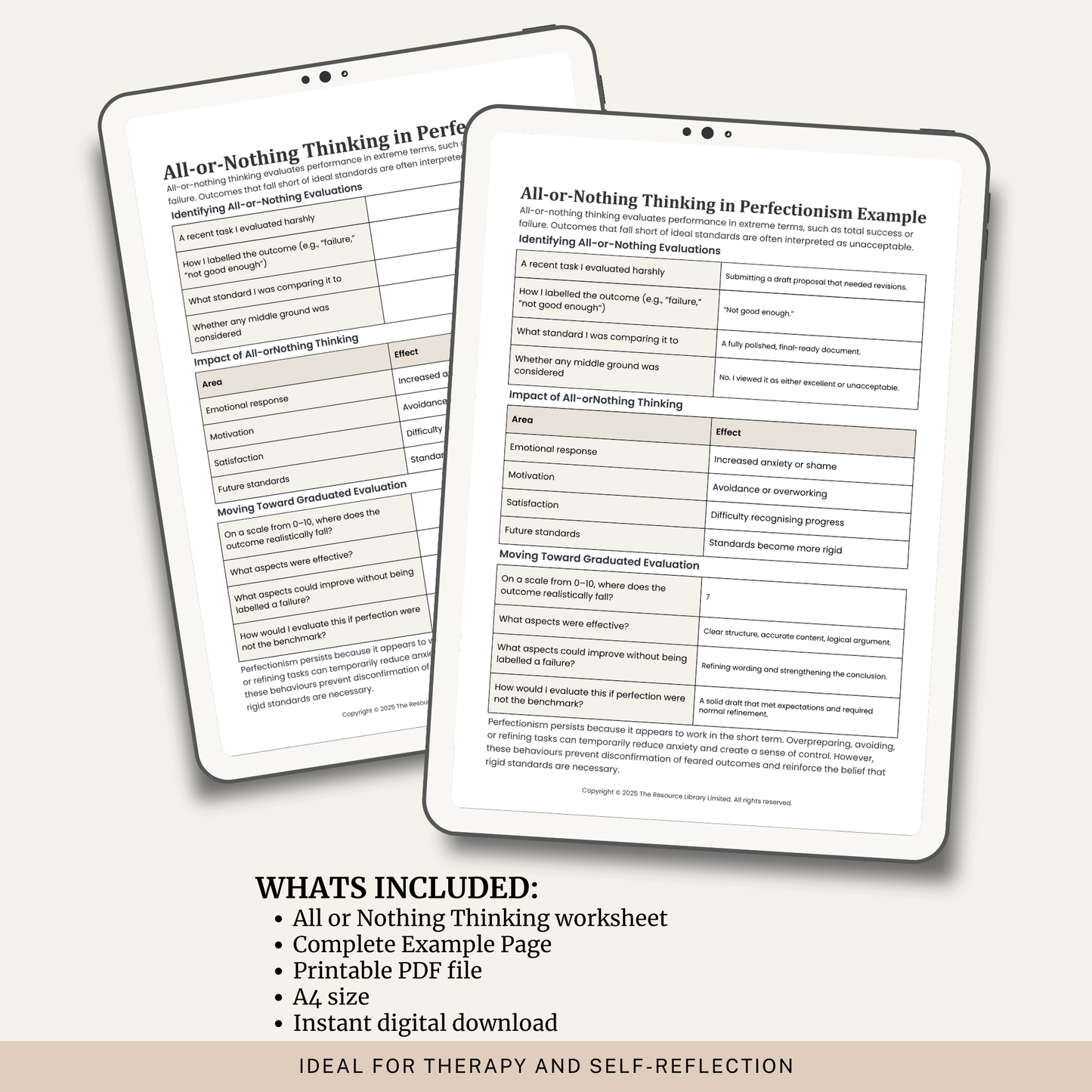 All-or-Nothing Thinking Perfectionism Worksheet