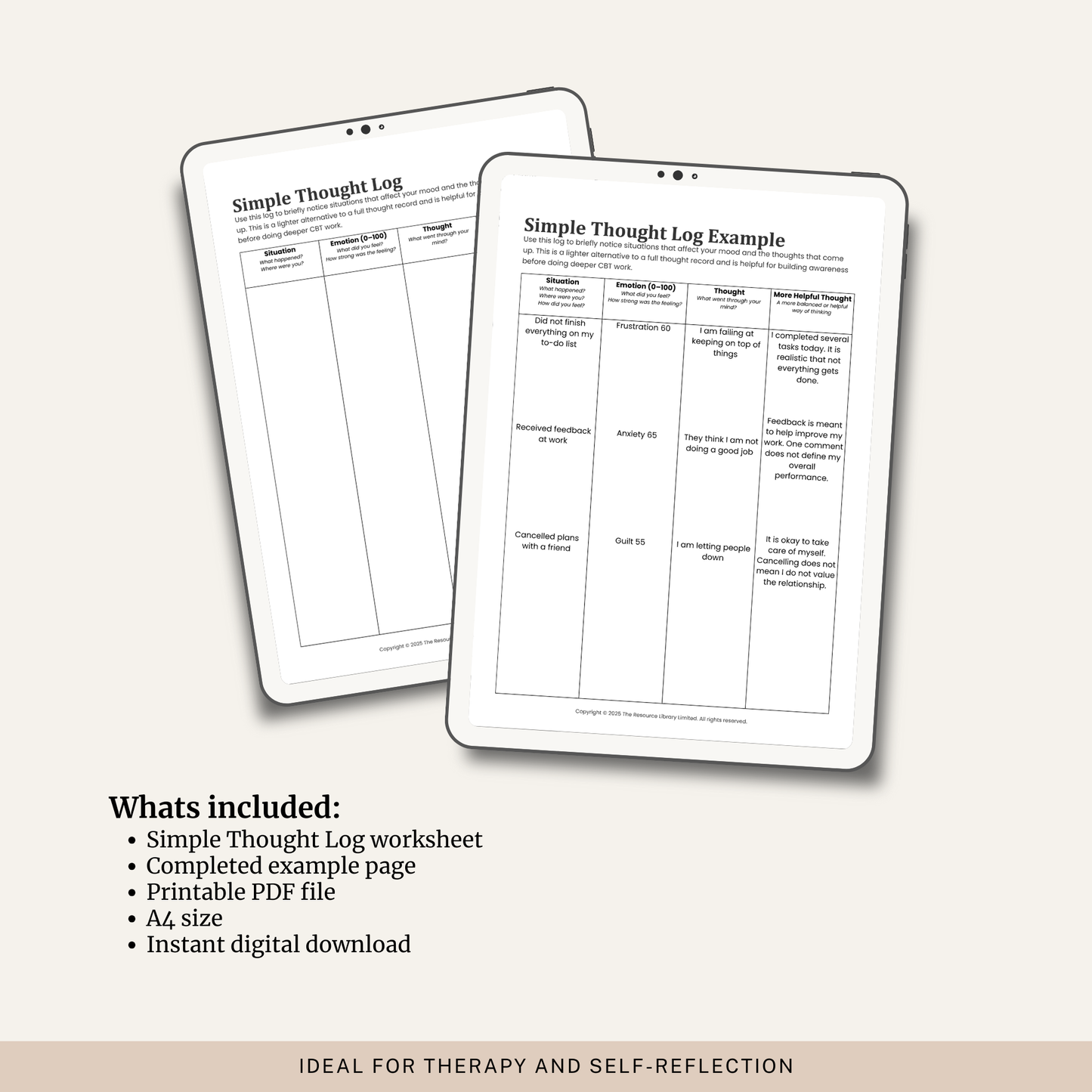 Simple Thought Log Worksheet