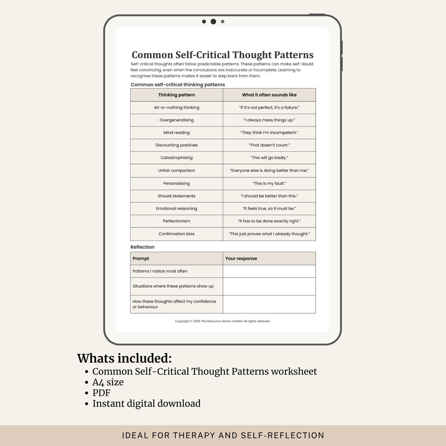 Common Self-Critical Thought Patterns Worksheet