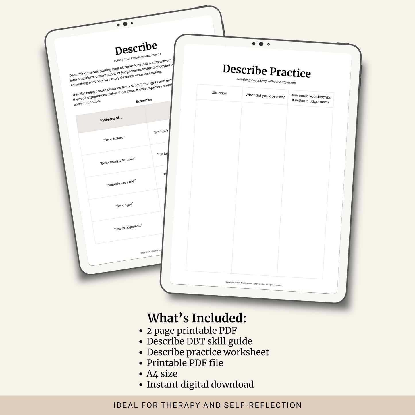 DBT Describe Skill Worksheet
