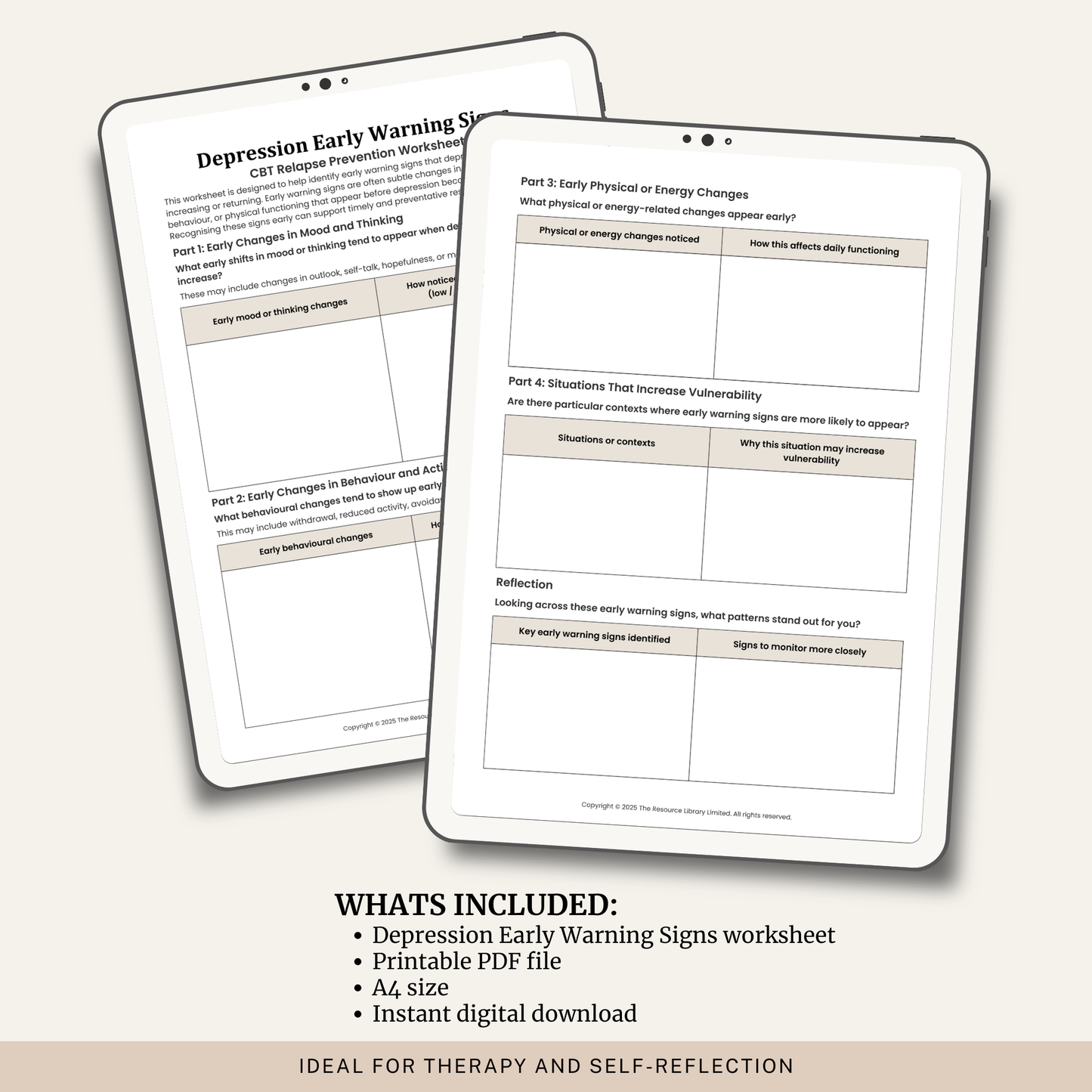 Depression Early Warning Signs Worksheet
