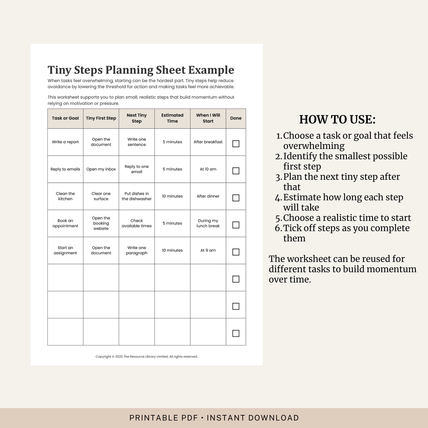 Tiny Steps Planning Sheet